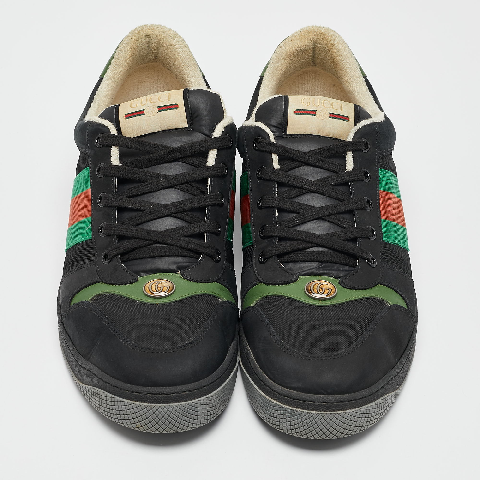 Gucci Black Leather And Nubuck Leather Screener Lace Up Sneakers Size 45