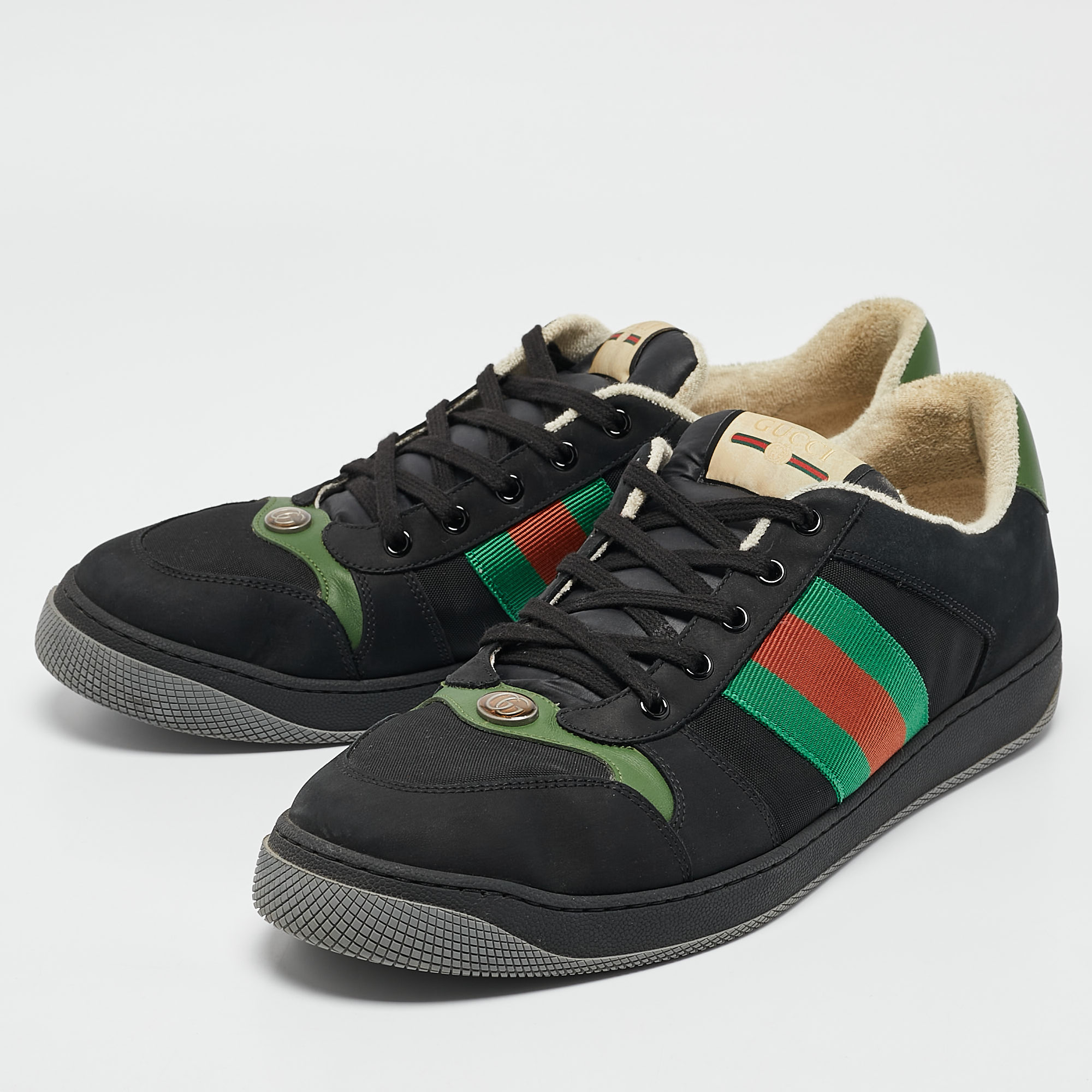 Gucci Black Leather And Nubuck Leather Screener Lace Up Sneakers Size 45