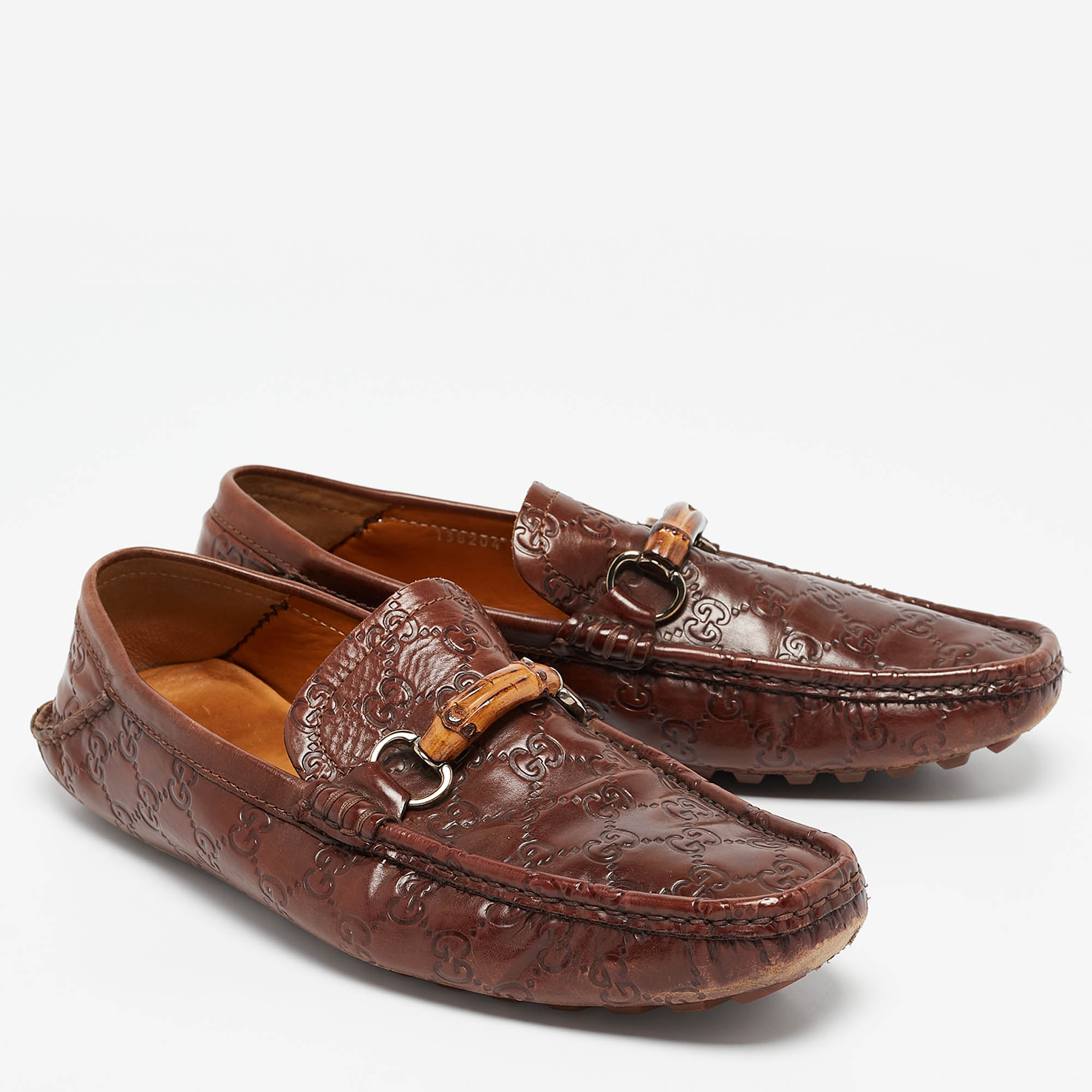 Gucci Brown Guccissima Leather Bamboo Horsebit Slip On Loafers Size 43.5