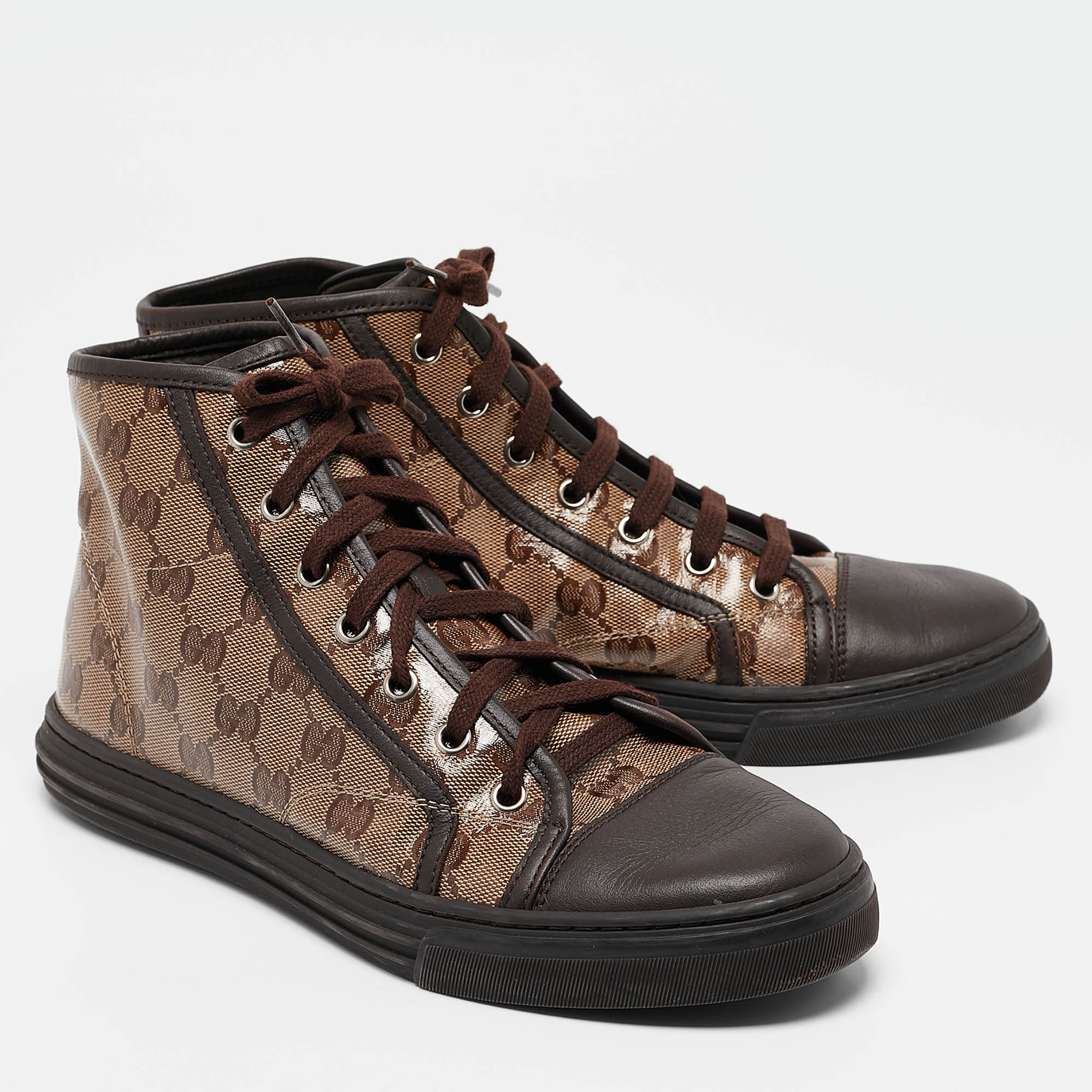 Gucci Beige/Brown Coated Canvas And Leather California High Top Sneakers Size 38.5