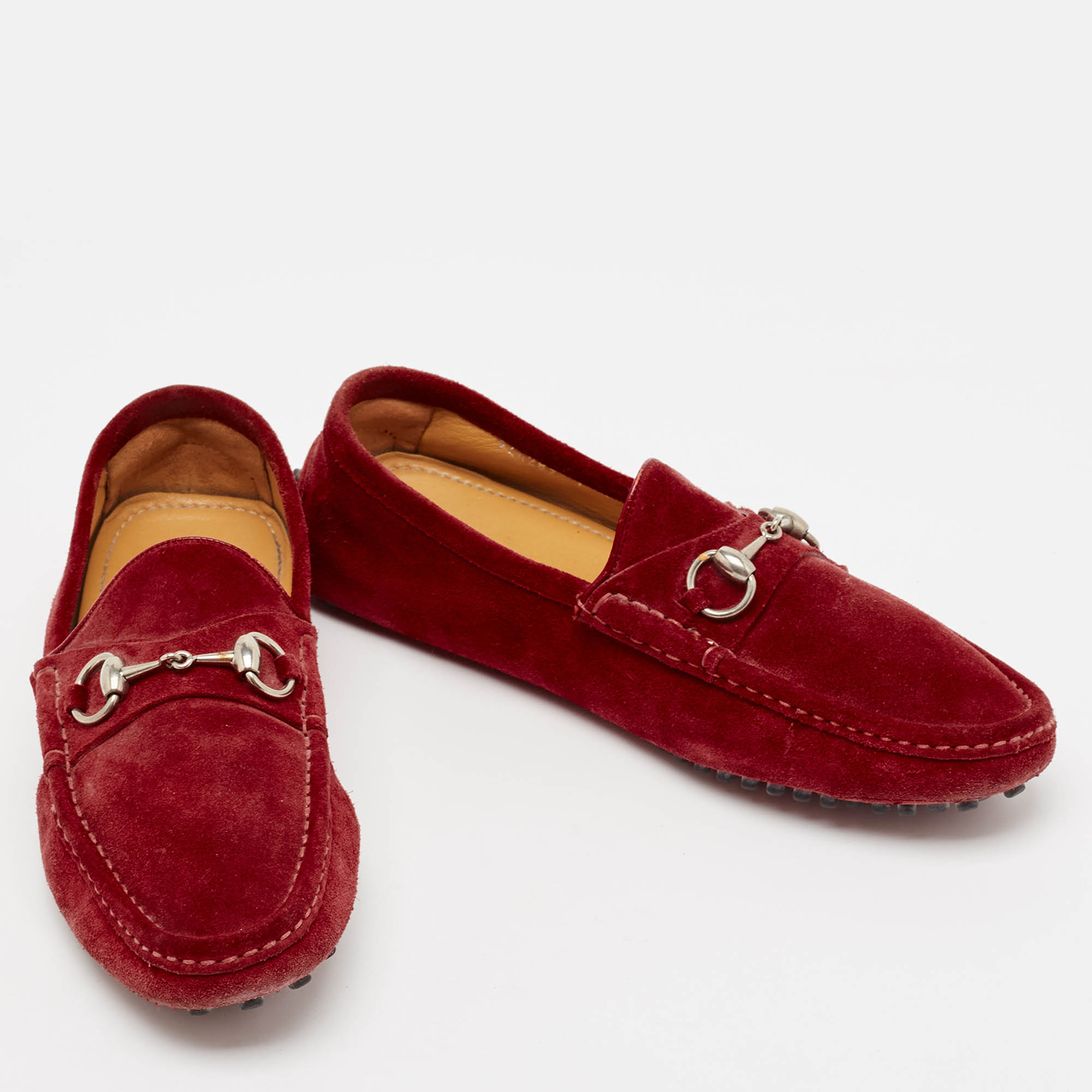 Gucci Red Suede Horsebit Slip On Loafers Size 41