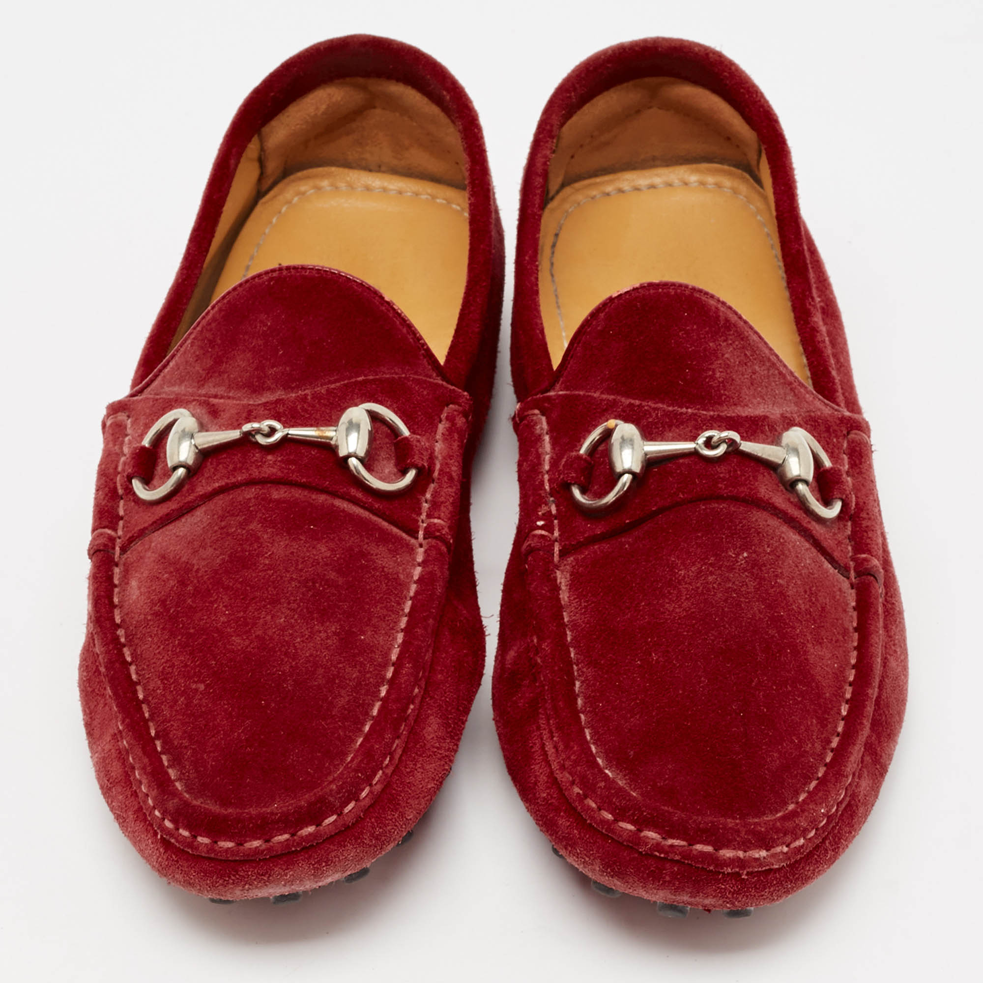 Gucci Red Suede Horsebit Slip On Loafers Size 41