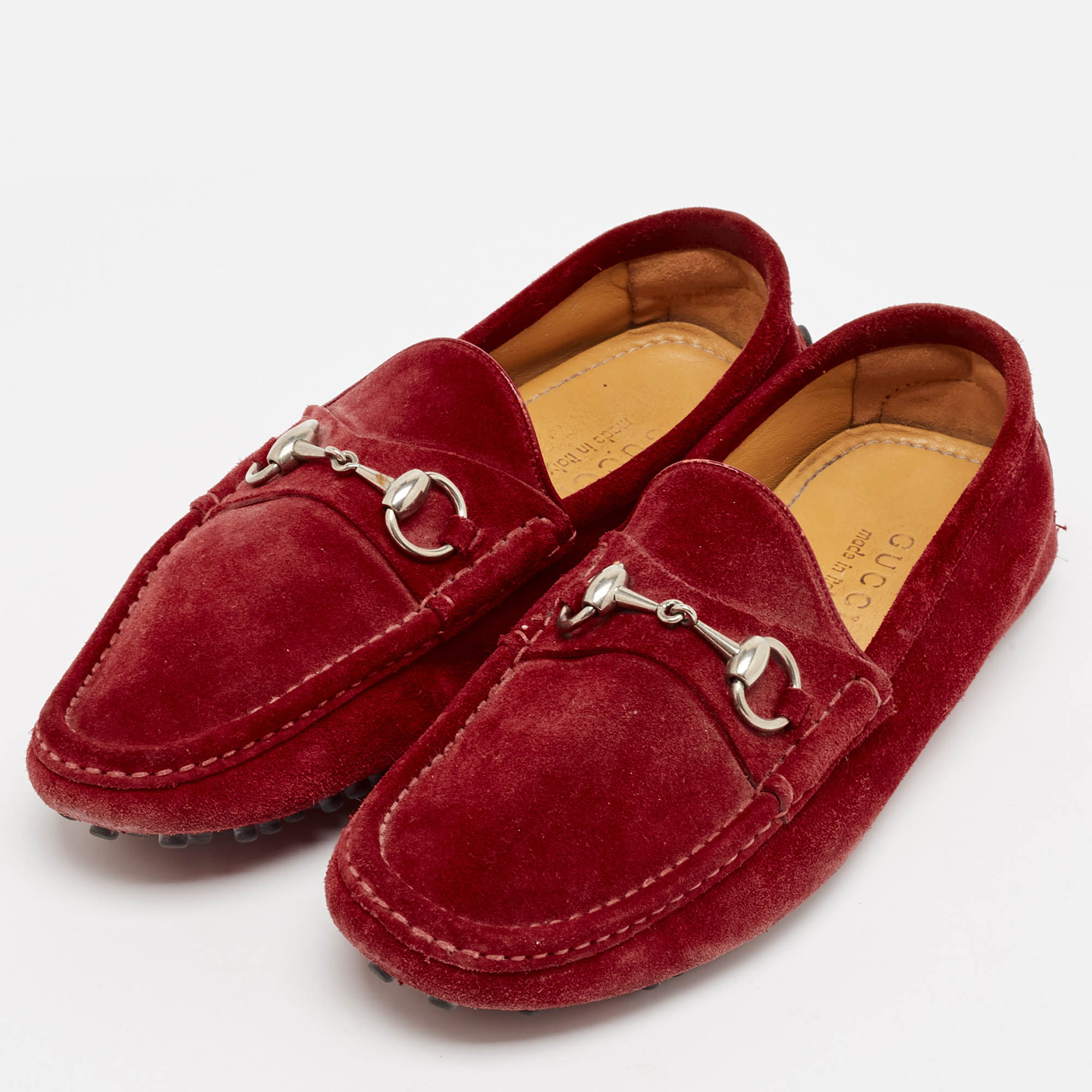 Gucci Red Suede Horsebit Slip On Loafers Size 41