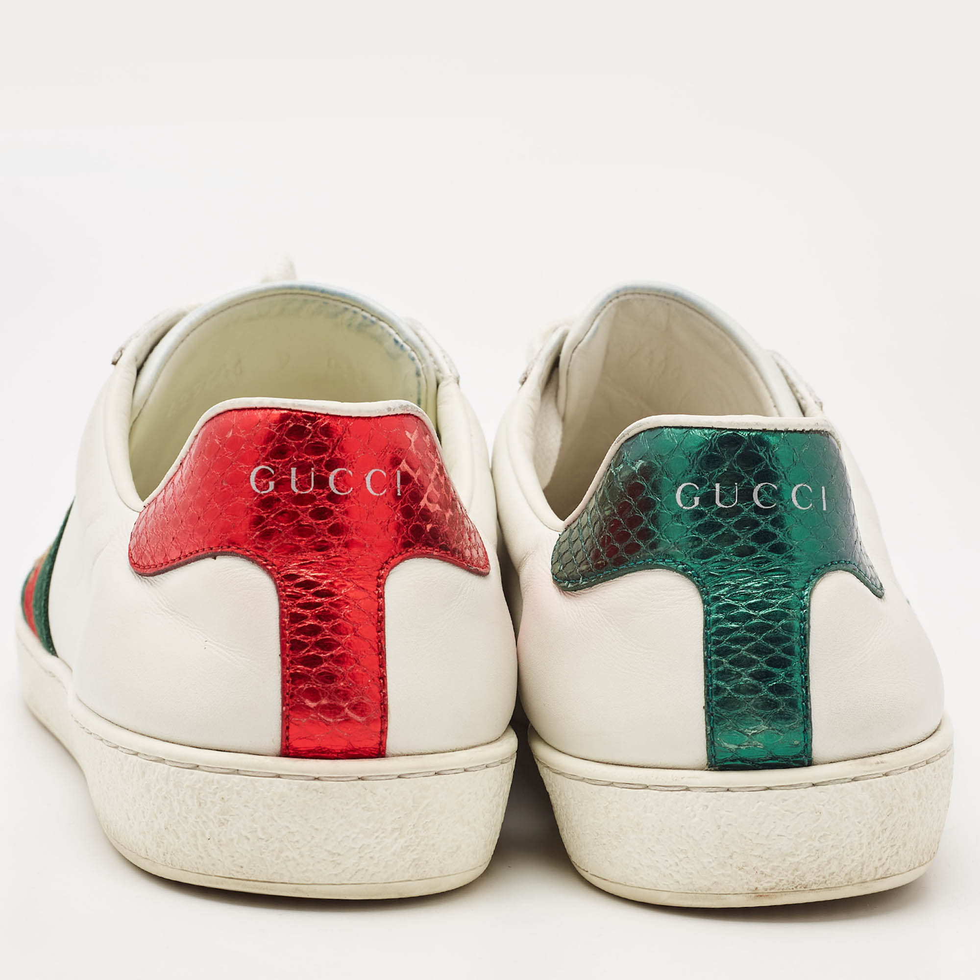 Gucci White Leather Embroidered Bee Ace Sneakers Size 43