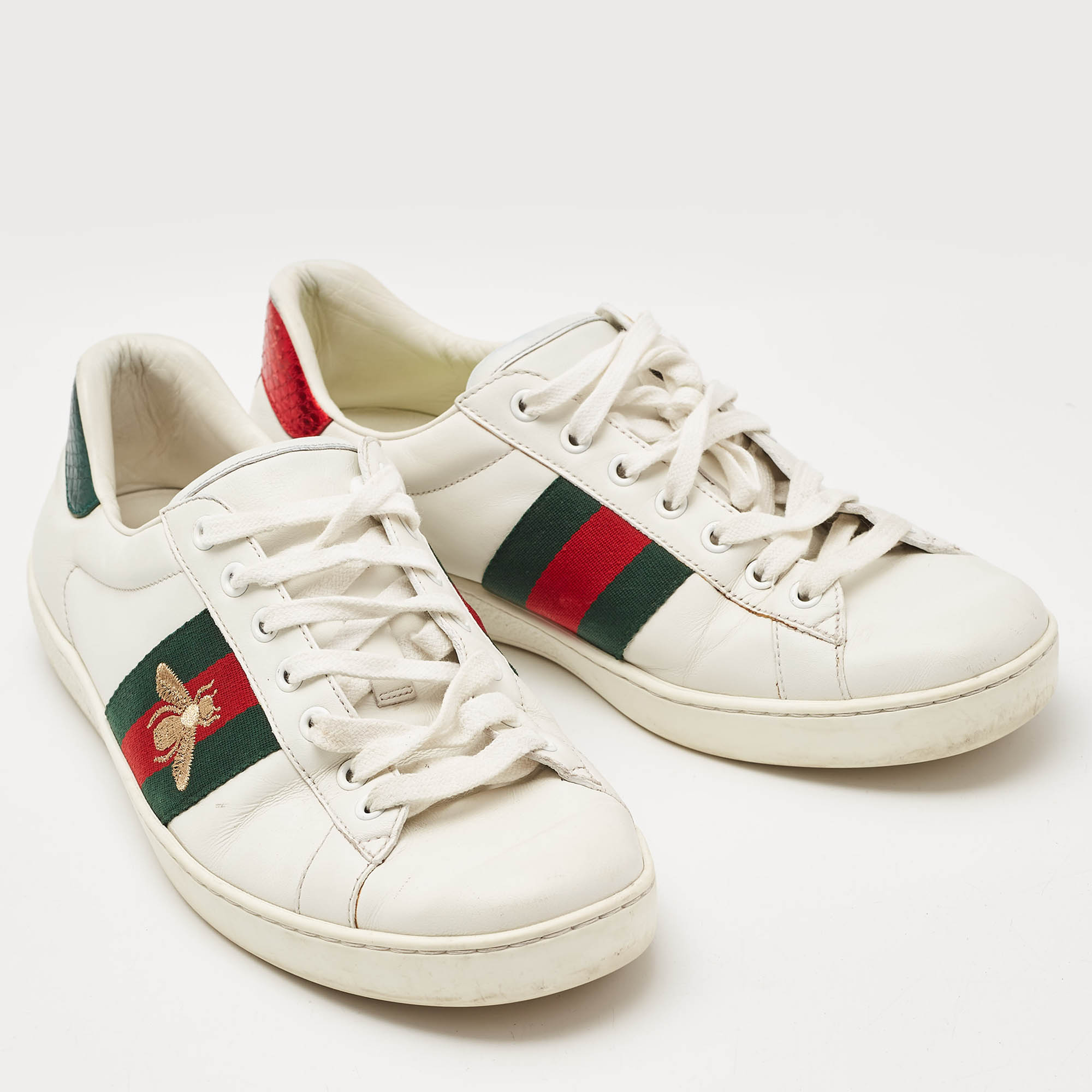 Gucci White Leather Embroidered Bee Ace Sneakers Size 43