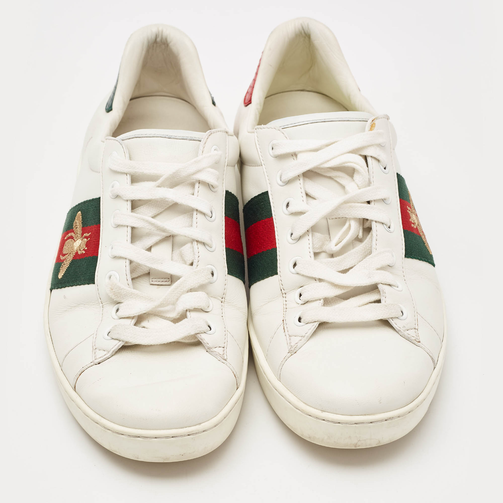 Gucci White Leather Embroidered Bee Ace Sneakers Size 43