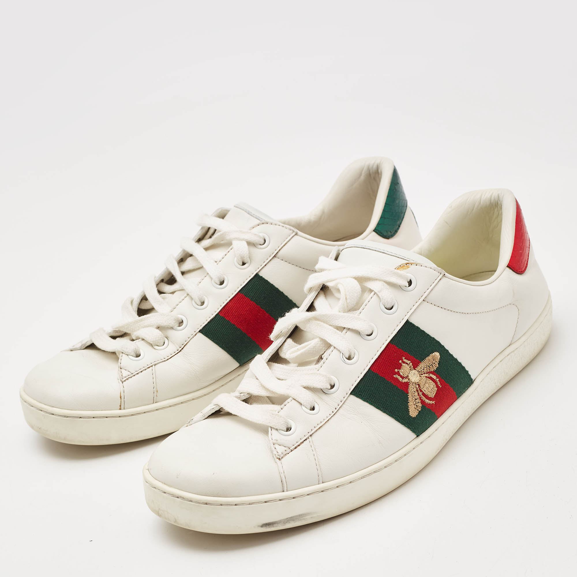 Gucci White Leather Embroidered Bee Ace Sneakers Size 43