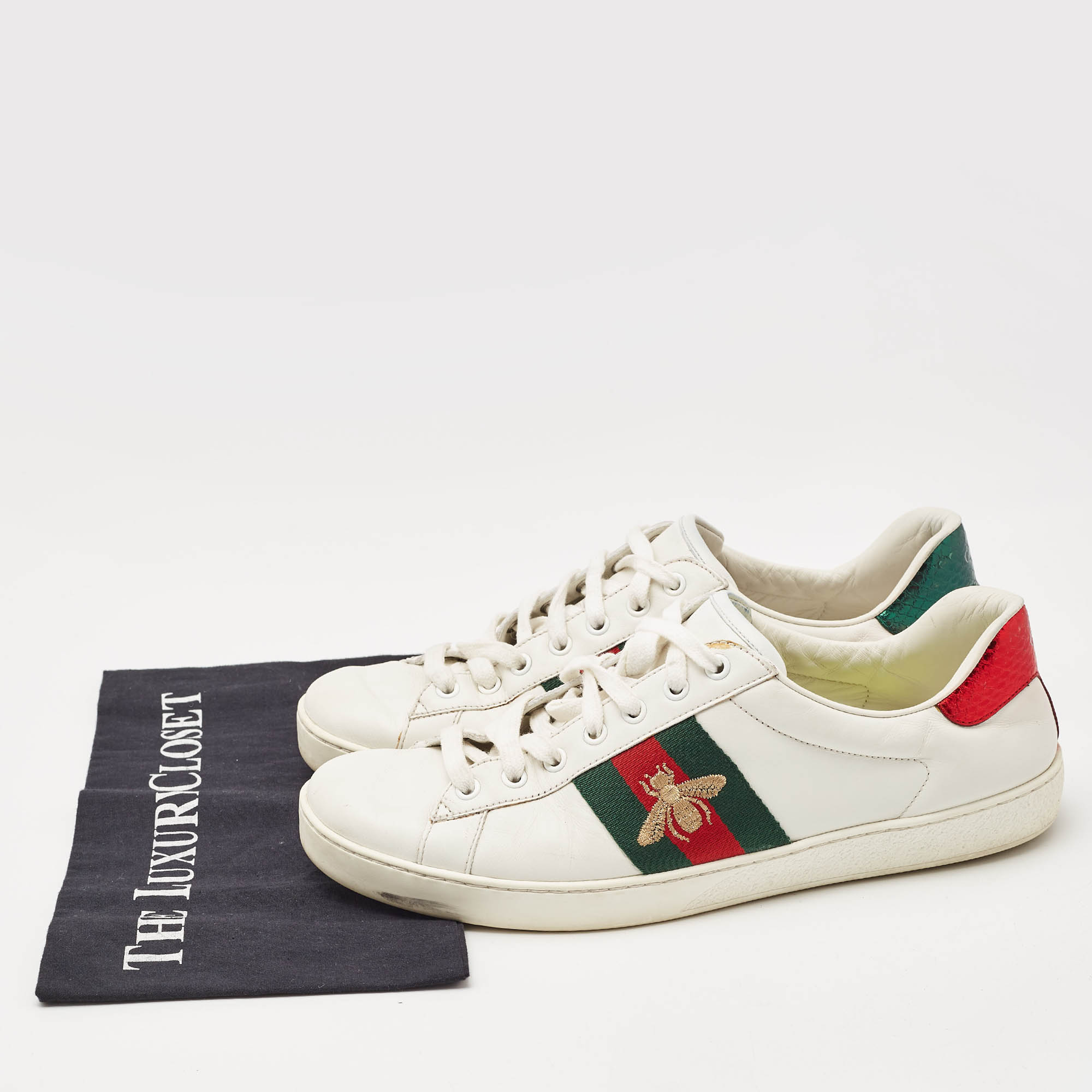 Gucci White Leather Embroidered Bee Ace Sneakers Size 43