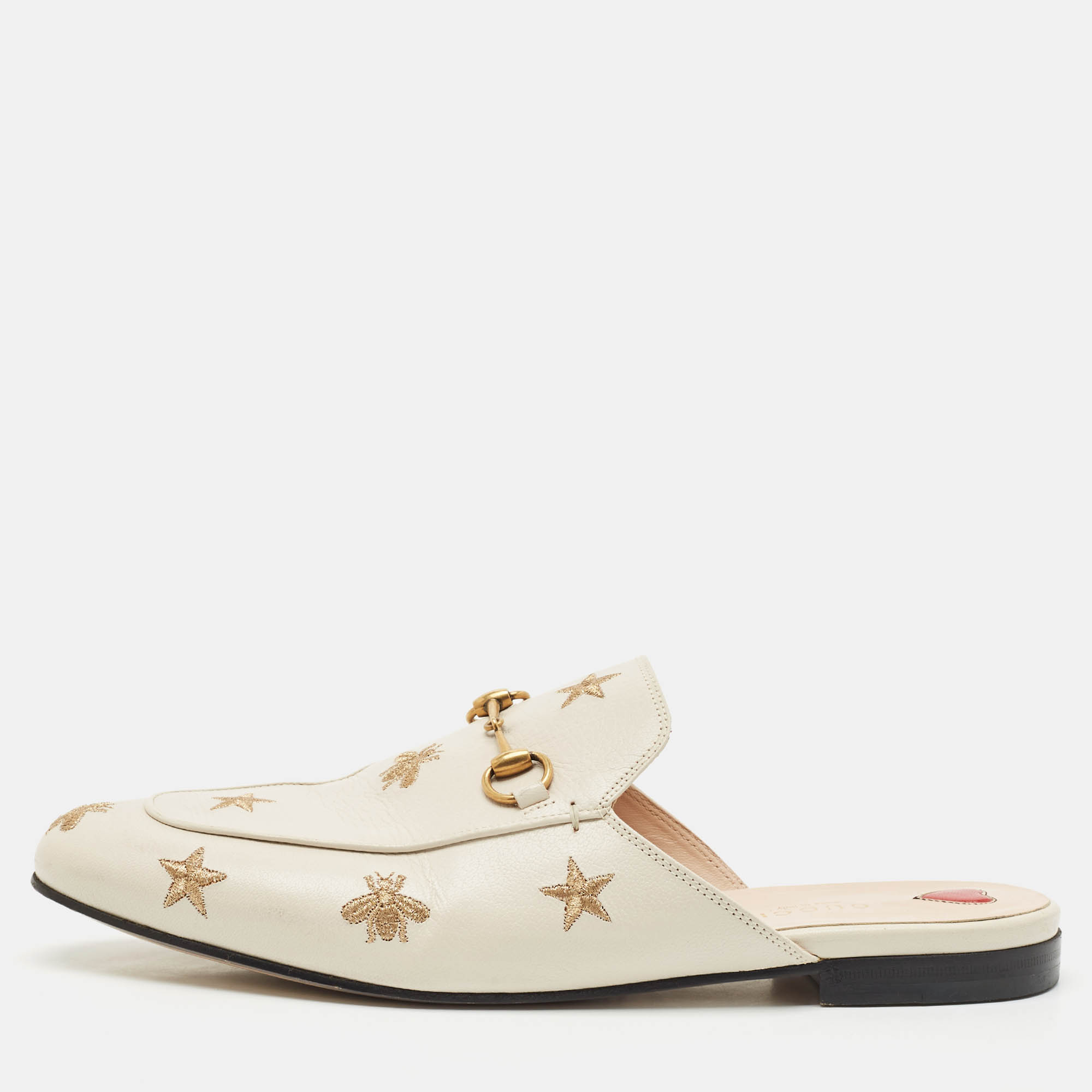 Gucci Cream Leather Princetown Embellished Horsebit Flat Mules Size 41.5
Gucci Cream Leather Princetown Embellished Horsebit Flat Mules Size 41.5