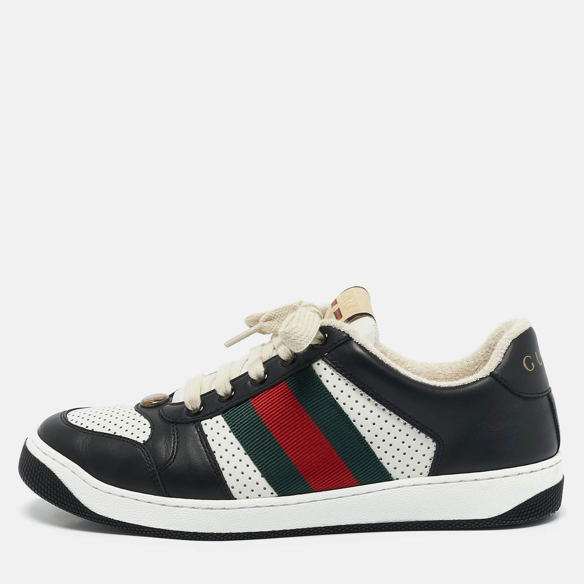Gucci Black/White Perforated Leather Screener Sneakers Size 39.5
Gucci Black/White Perforated Leather Screener Sneakers Size 39.5