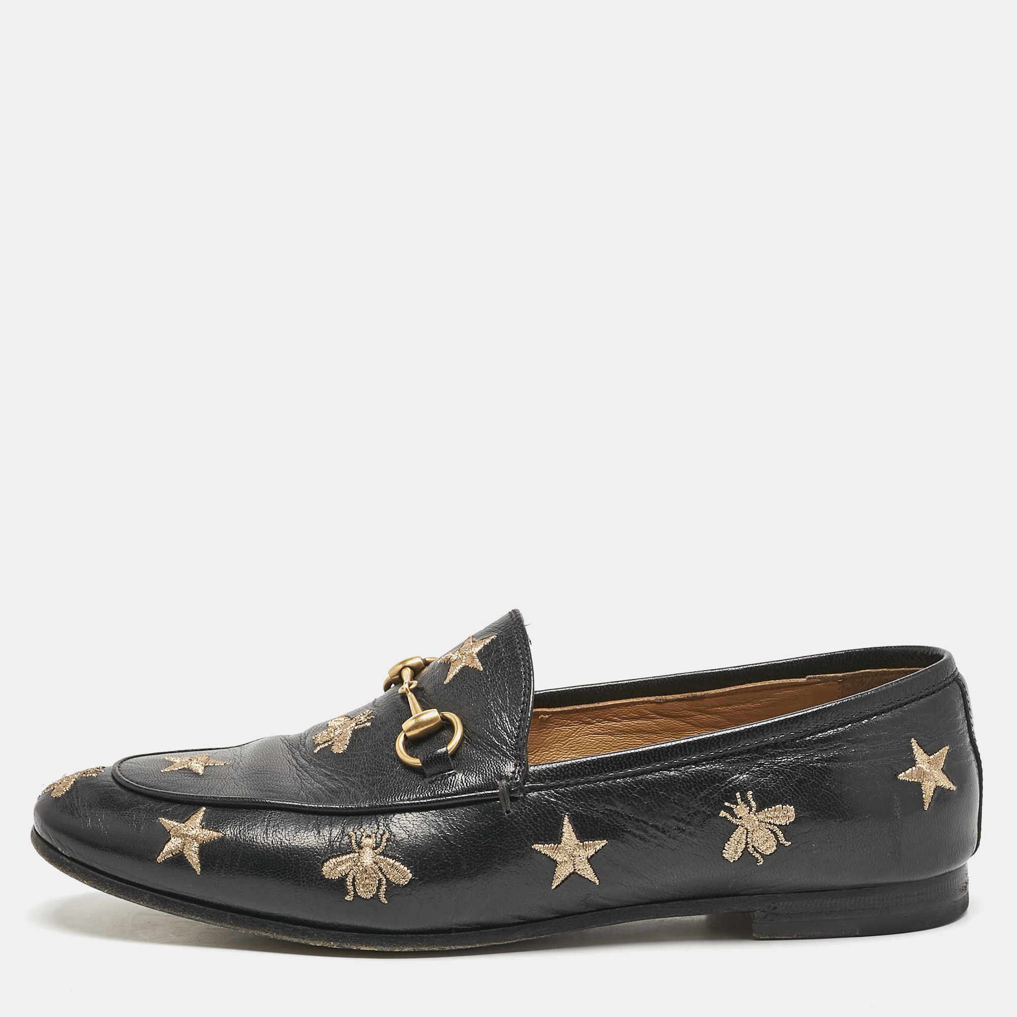 Gucci Black Leather Embroidered Star Bee Horsebit Jordaan Loafers Size
Gucci Black Leather Embroidered Star Bee Horsebit Jordaan Loafers Size