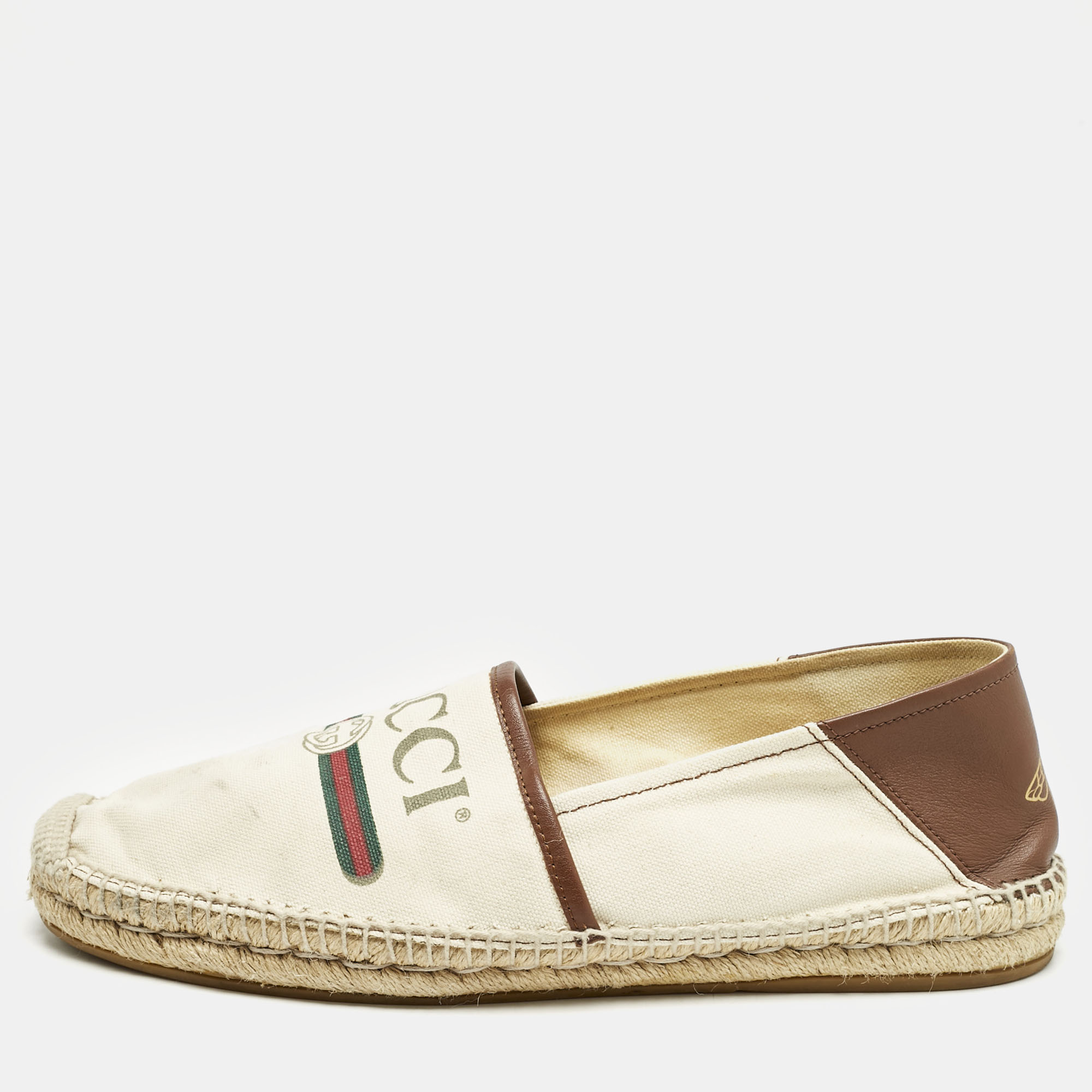 Gucci Off White Canvas Graphic Print Slip On Espadrilles Size 45
Gucci Off White Canvas Graphic Print Slip On Espadrilles Size 45