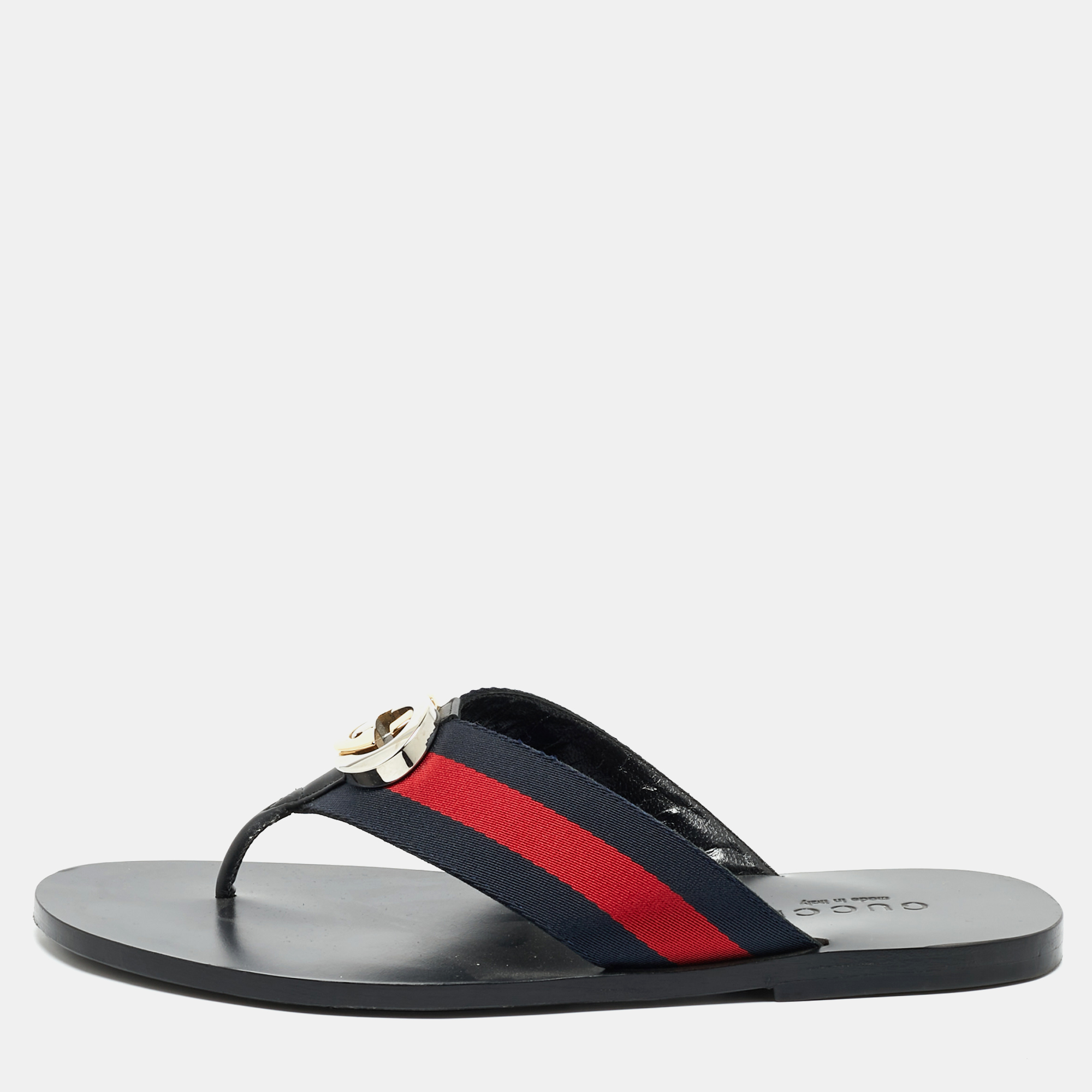 Gucci Black Leather Web Strap Interlocking G Thong Flats Size 41
Gucci Black Leather Web Strap Interlocking G Thong Flats Size 41