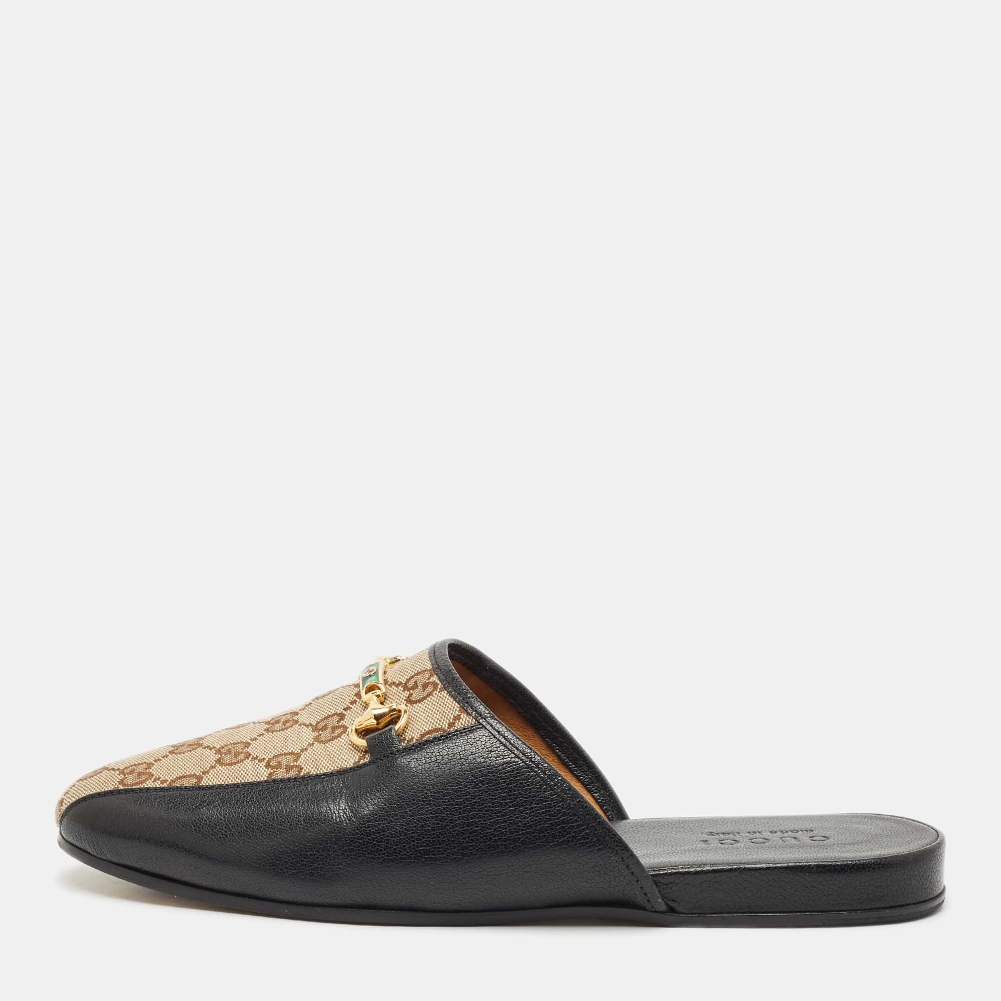 Gucci Black/Beige GG Supreme Canvas and Leather Princetown Mules Size 42.5
Gucci Black/Beige GG Supreme Canvas and Leather Princetown Mules Size 42.5