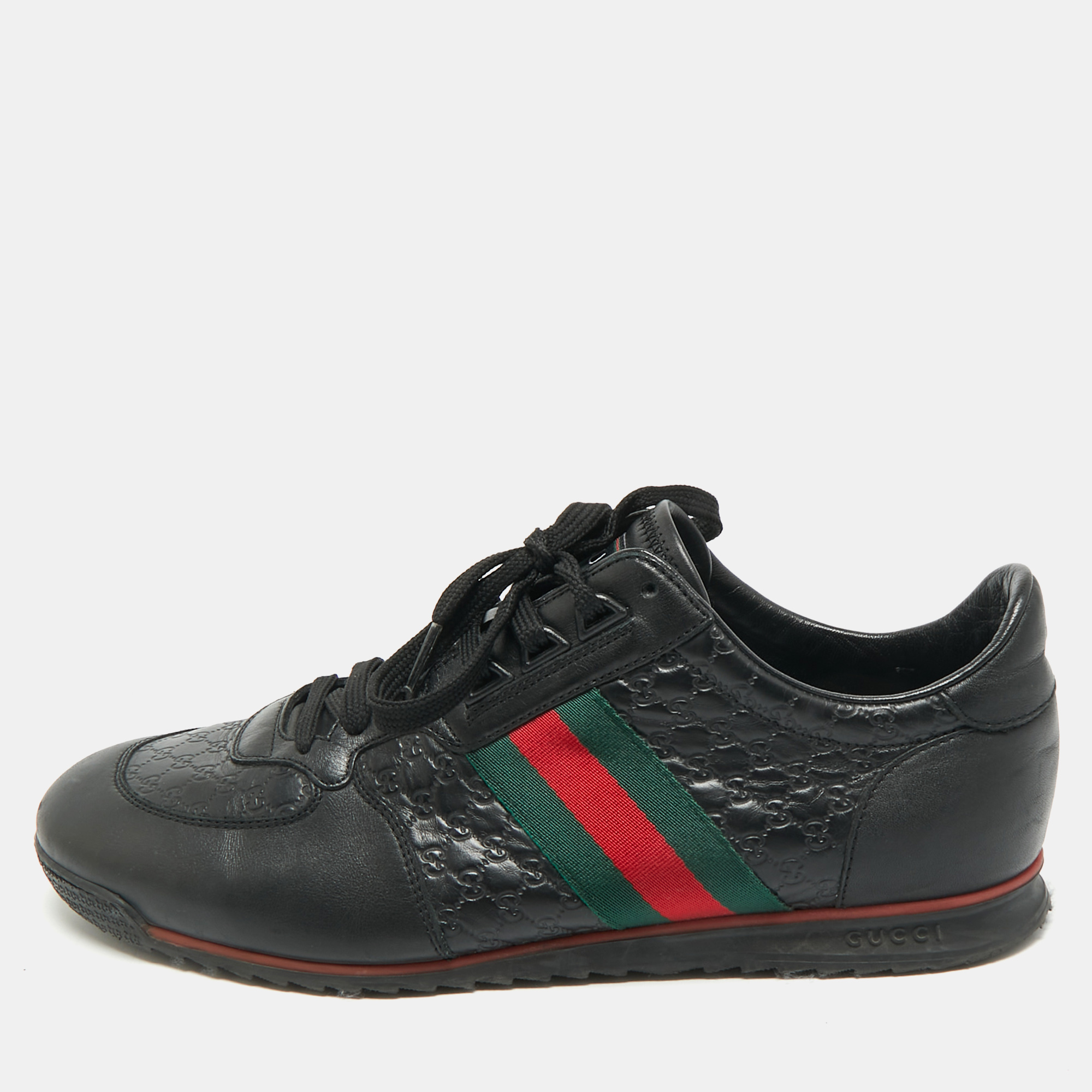 Gucci Black Guccissima Leather Web Low Top Sneakers Size 43.5 - Gucci - Modalova