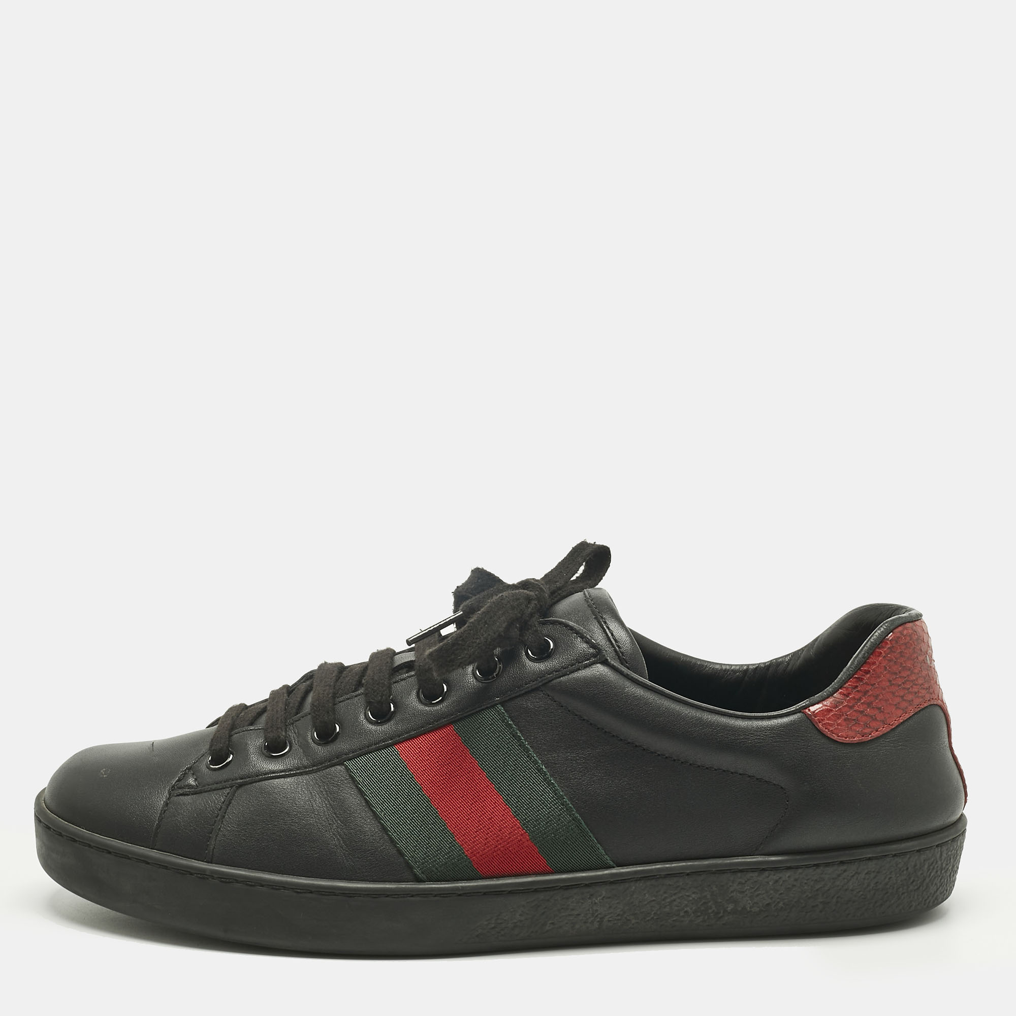 Gucci Black Leather Ace Web Lace Up Sneakers Size 43.5
Gucci Black Leather Ace Web Lace Up Sneakers Size 43.5