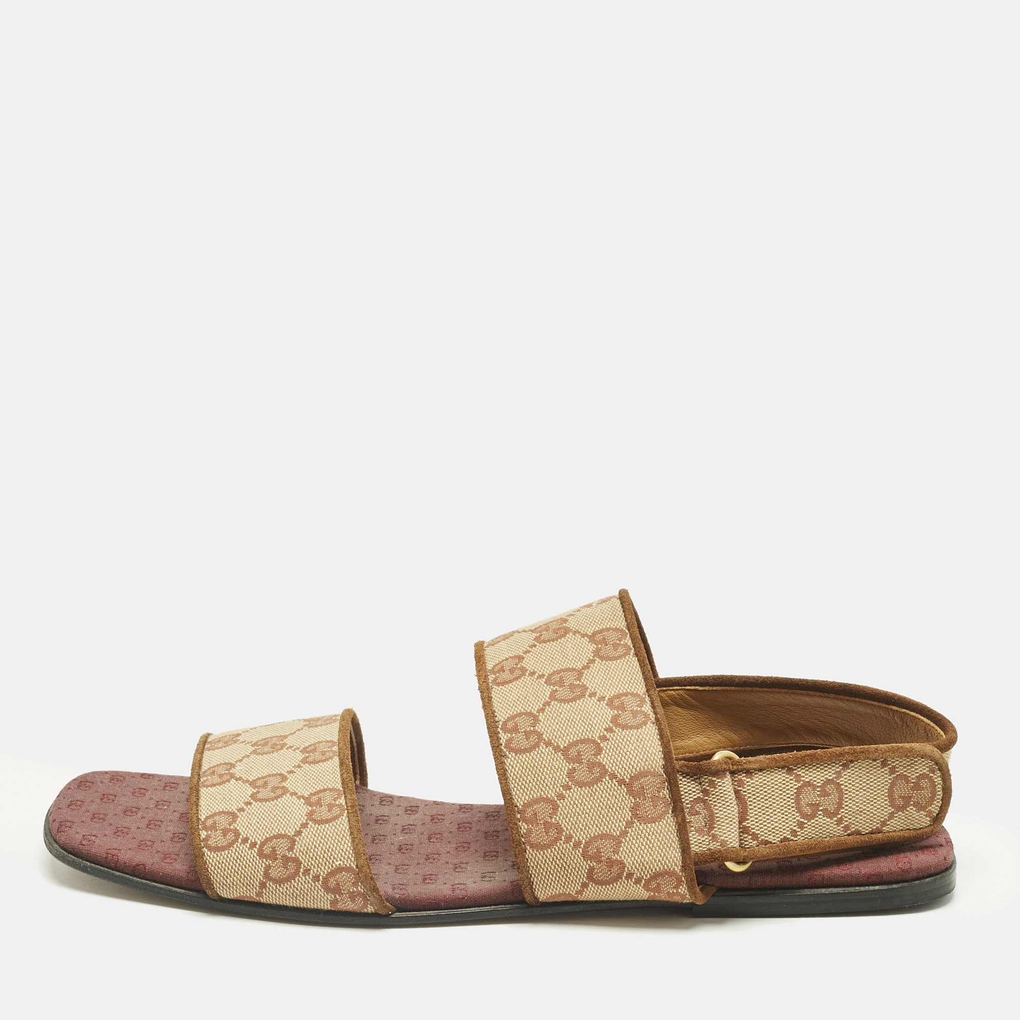 Gucci Beige/Brown GG Canvas and Suede Flat Slingback Sandals Size 43
Gucci Beige/Brown GG Canvas and Suede Flat Slingback Sandals Size 43