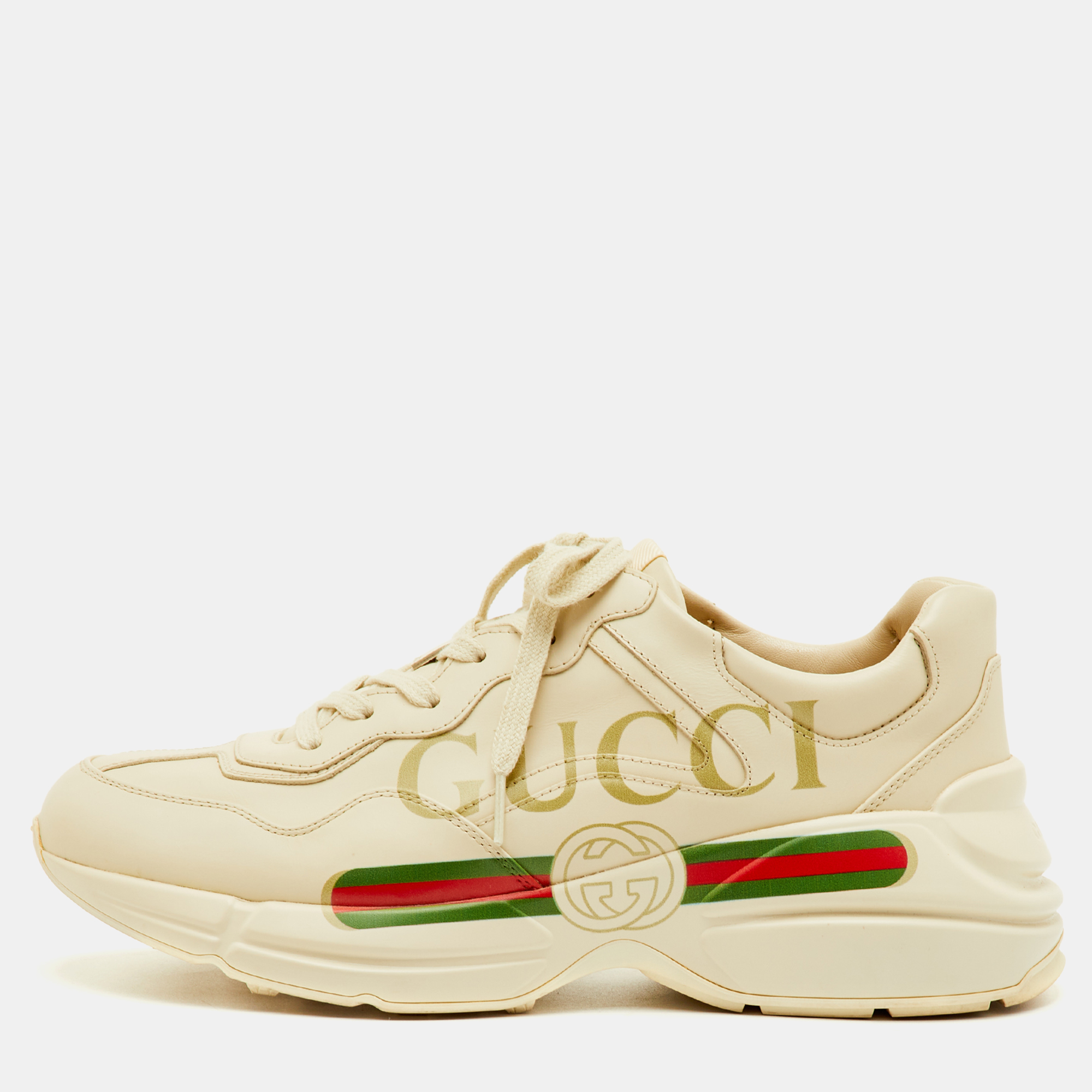 Gucci Rhyton Size 42 Cream Leather Vintage Logo Lace Up Sneakers
Gucci Rhyton Size 42 Cream Leather Vintage Logo Lace Up Sneakers