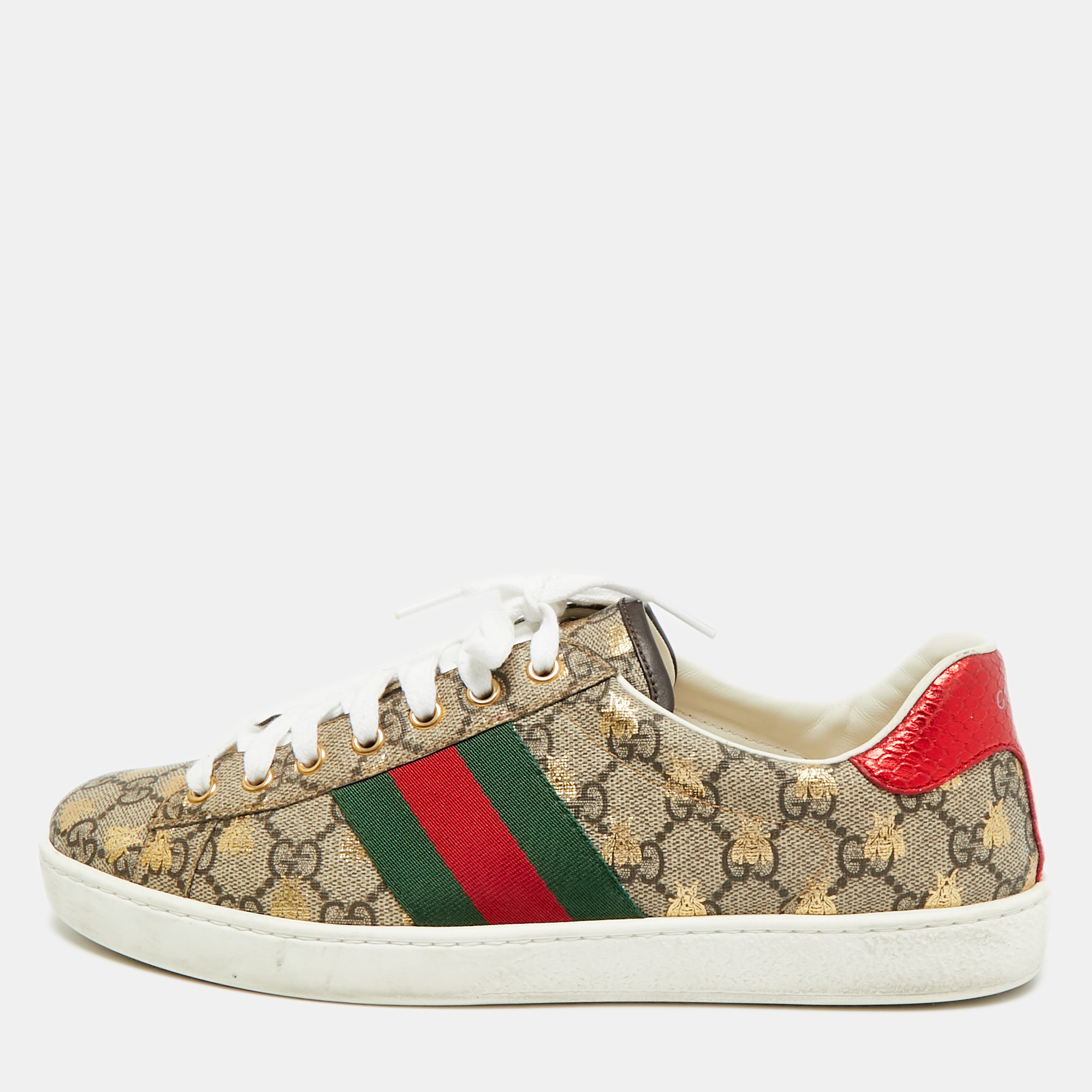 Gucci Ace Size 42.5 Beige Coated Canvas And Python Embossed Leather Sneakers
Gucci Ace Size 42.5 Beige Coated Canvas And Python Embossed Leather Sneakers