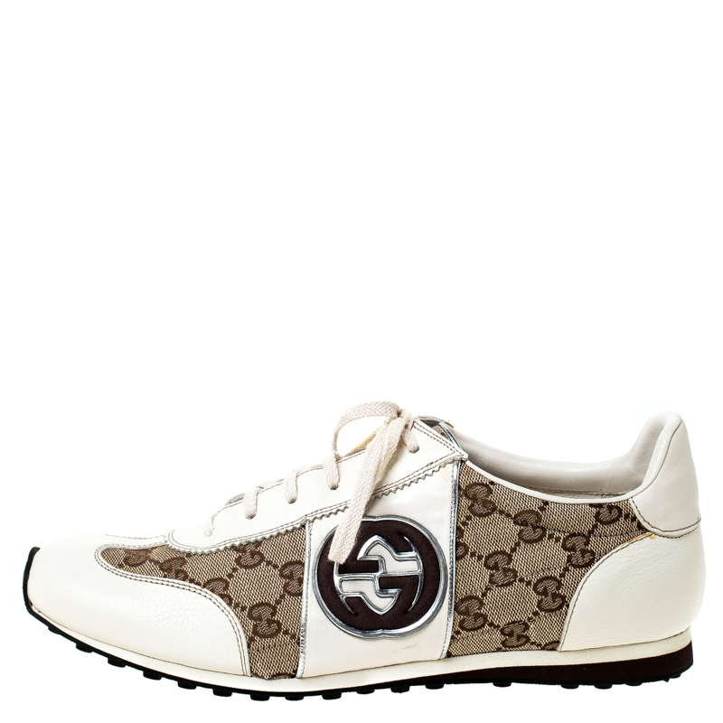 Gucci White Leather And Beige Guccissima Canvas Interlocking GG Sneakers Size
Gucci White Leather And Beige Guccissima Canvas Interlocking GG Sneakers Size