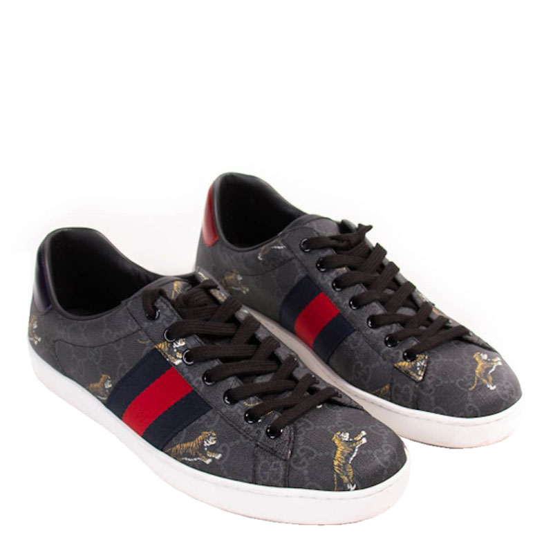 timeren tønde Svare Gucci Black Ace Gg Supreme Tiger Print Canvas Sneakers Size - buy at the  price of $552.00 in theluxurycloset.com | imall.com