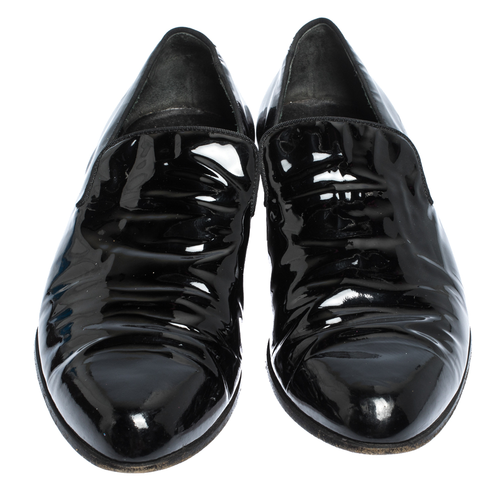 Gucci Black Patent Leather Smoking Slippers Size 42