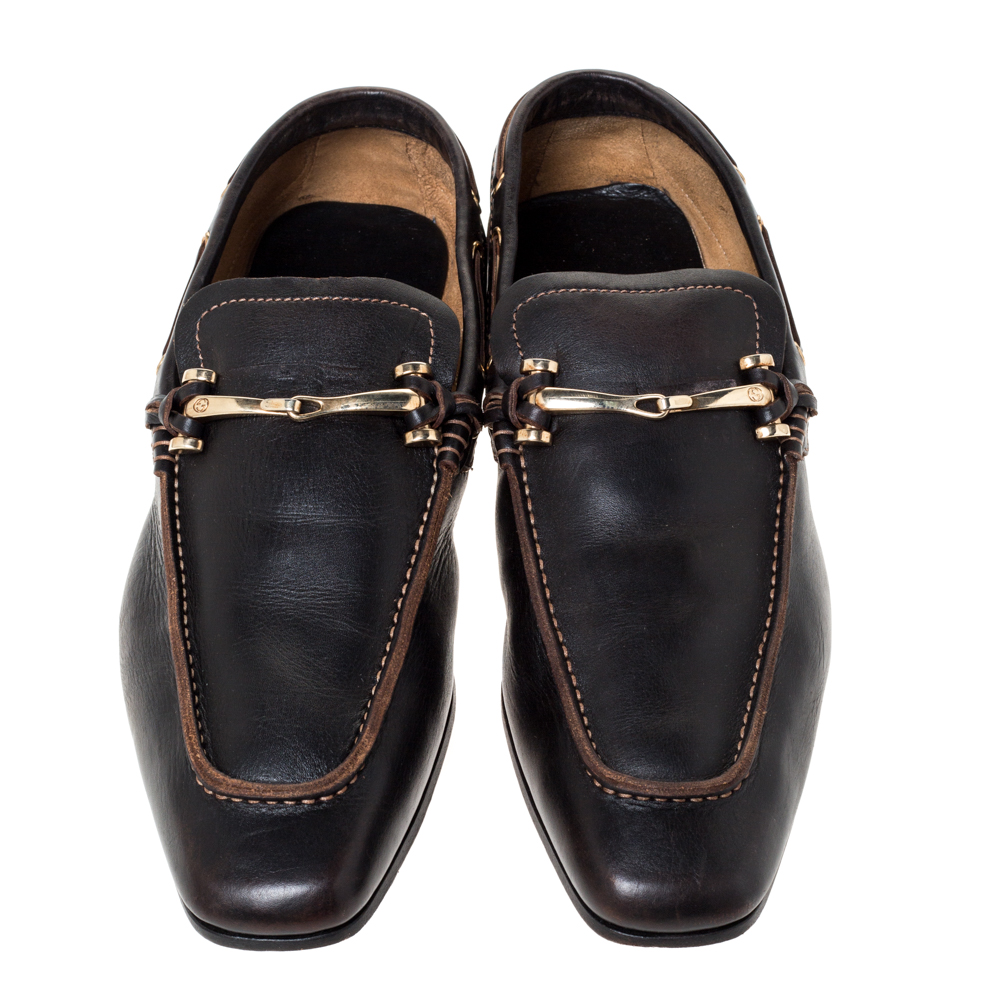 Gucci Black Leather Horsebit Loafers Size 43