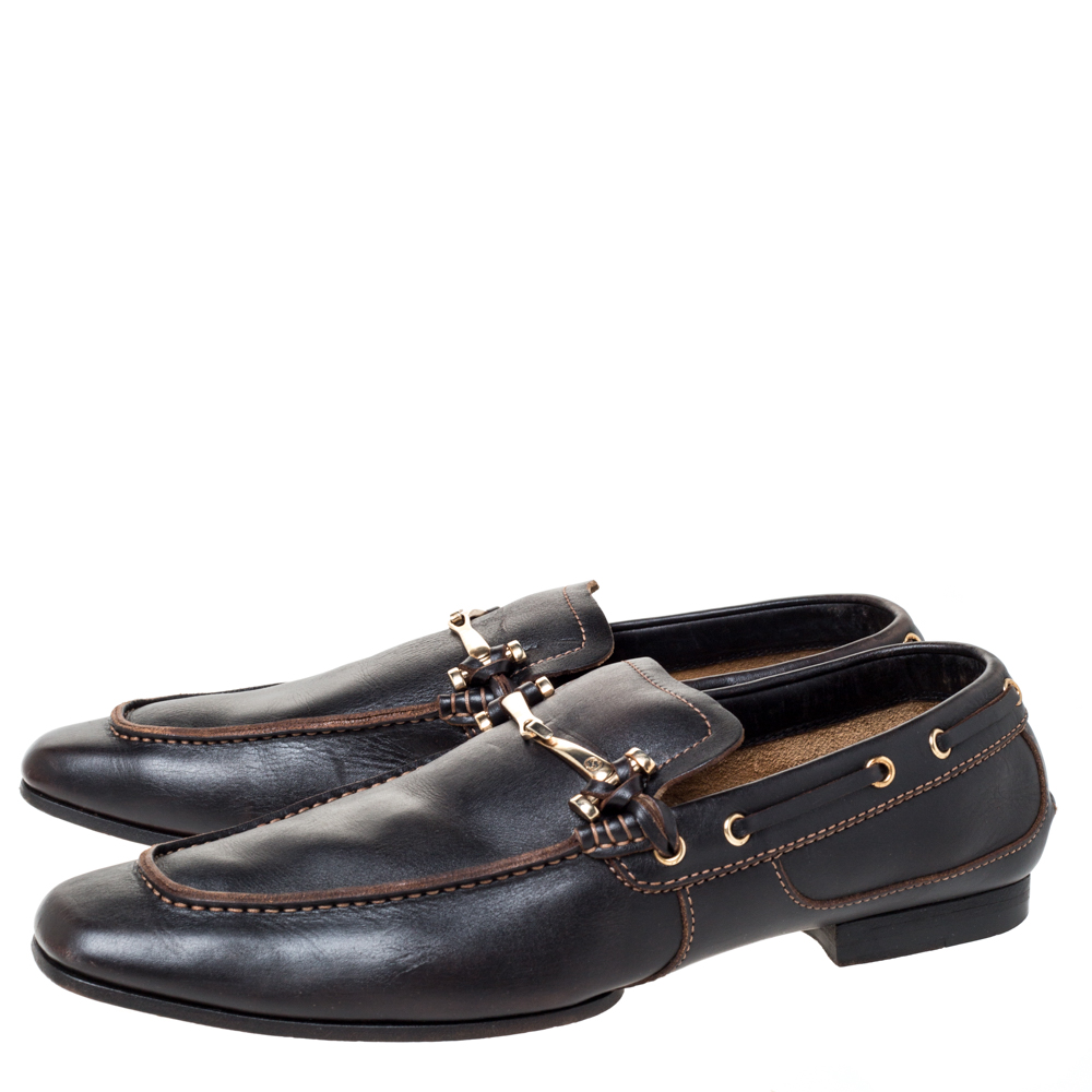 Gucci Black Leather Horsebit Loafers Size 43