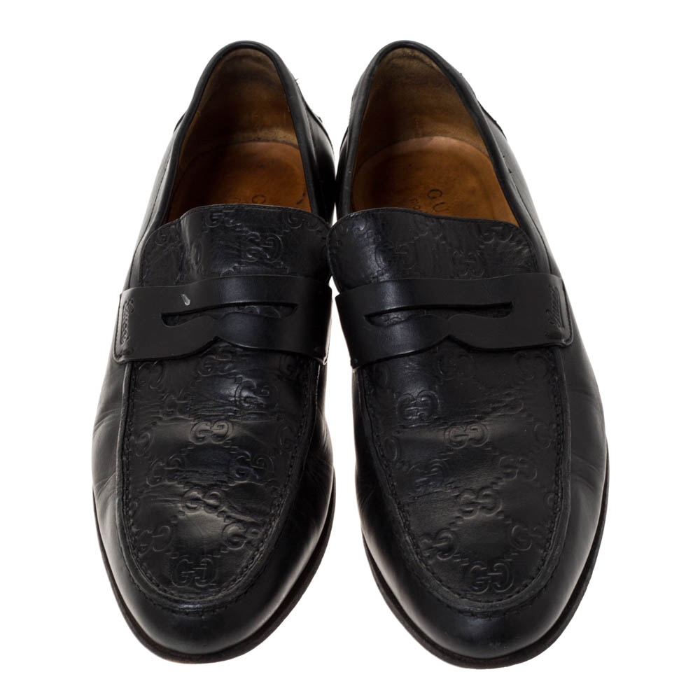 Gucci Black Guccissima Leather Penny Slip On Loafers 41