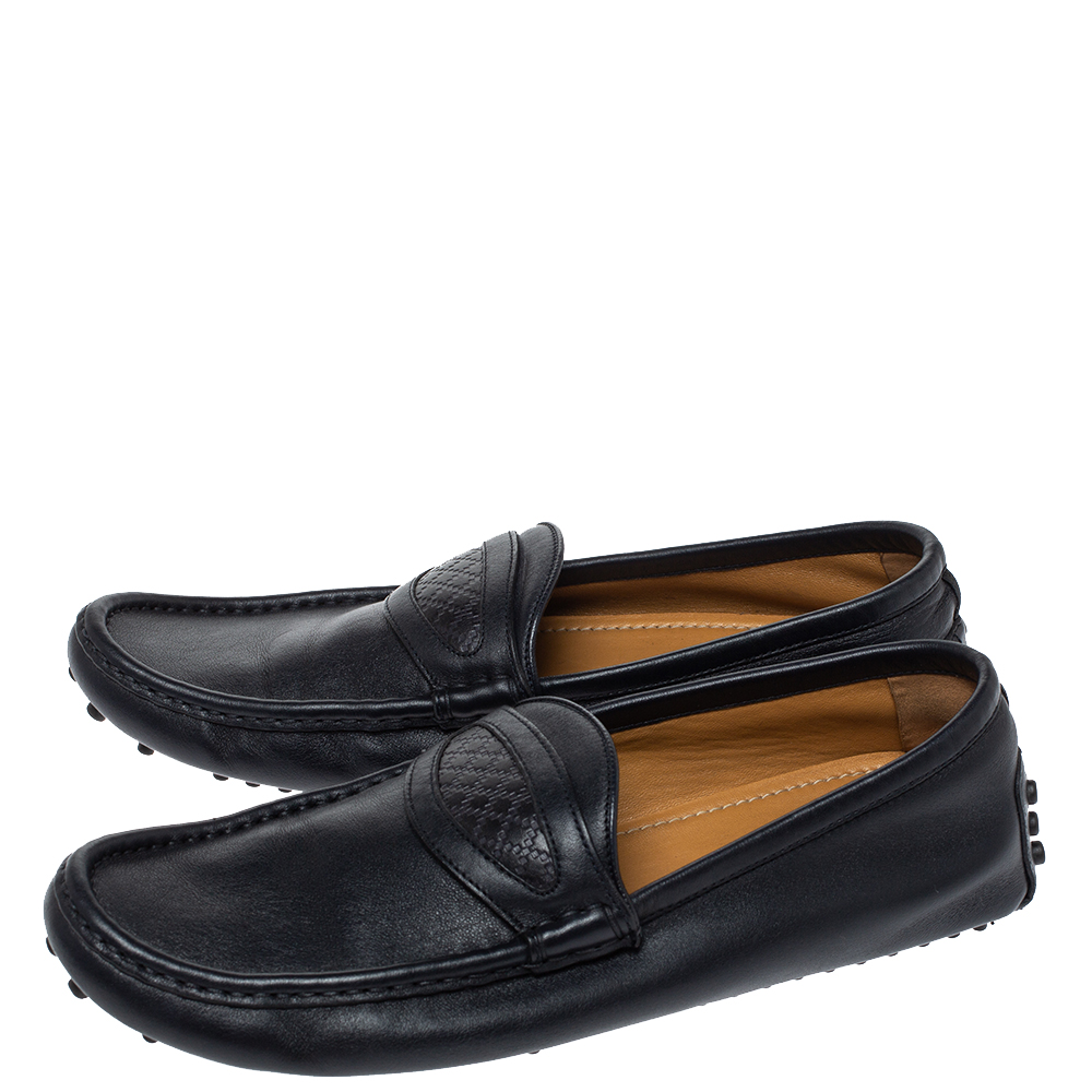 Gucci Dark Blue Leather Slip On Loafers Size 42.5