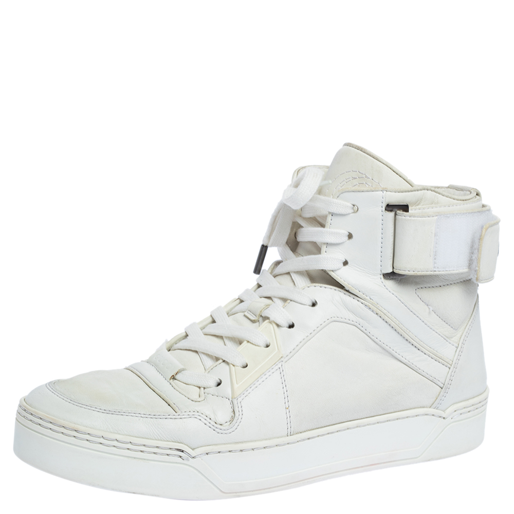 Image of Gucci White Leather New Basketball High Top Sneakers Size .