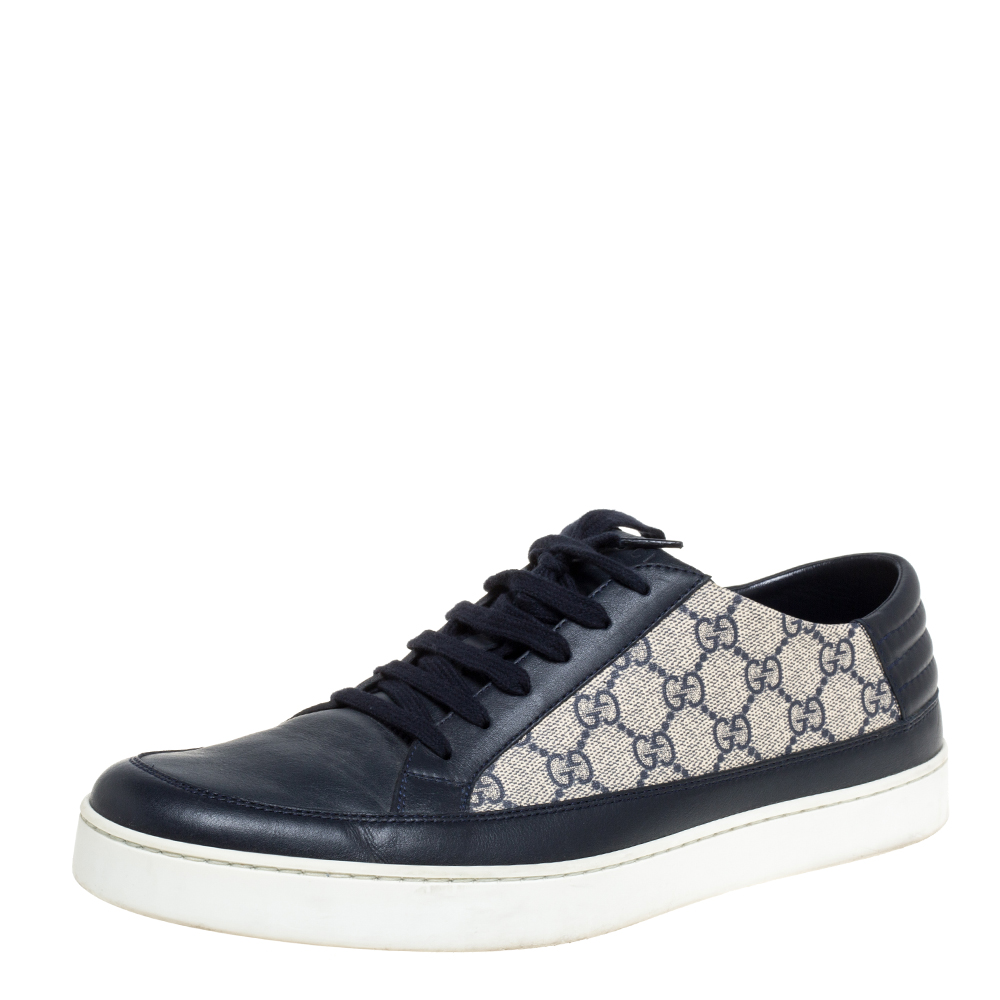 Image of Gucci Beige/Blue Canvas And Leather GG Supreme Sneakers Size