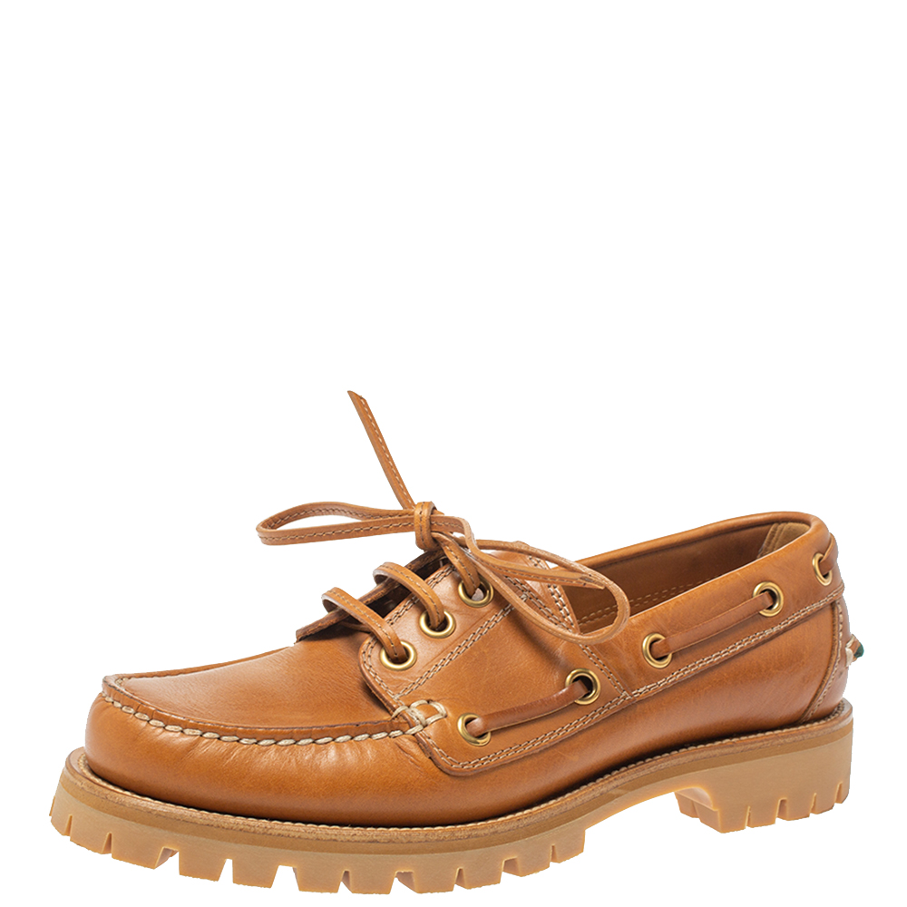 Image of Gucci Brown Leather Deck Shoes Size .