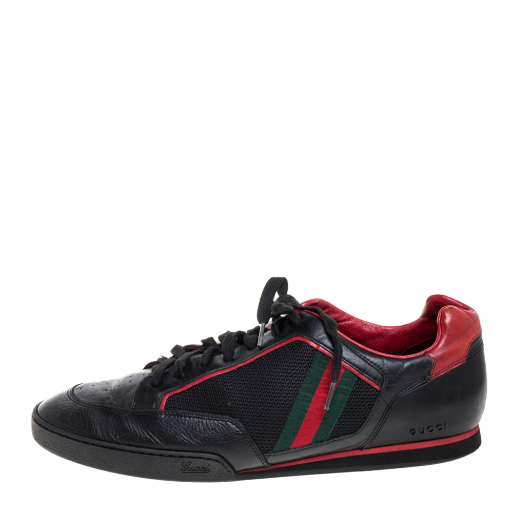 Gucci Black/Red Mesh Fabric And Leather Vintage Tennis Web Low Top Sneakers Size 45