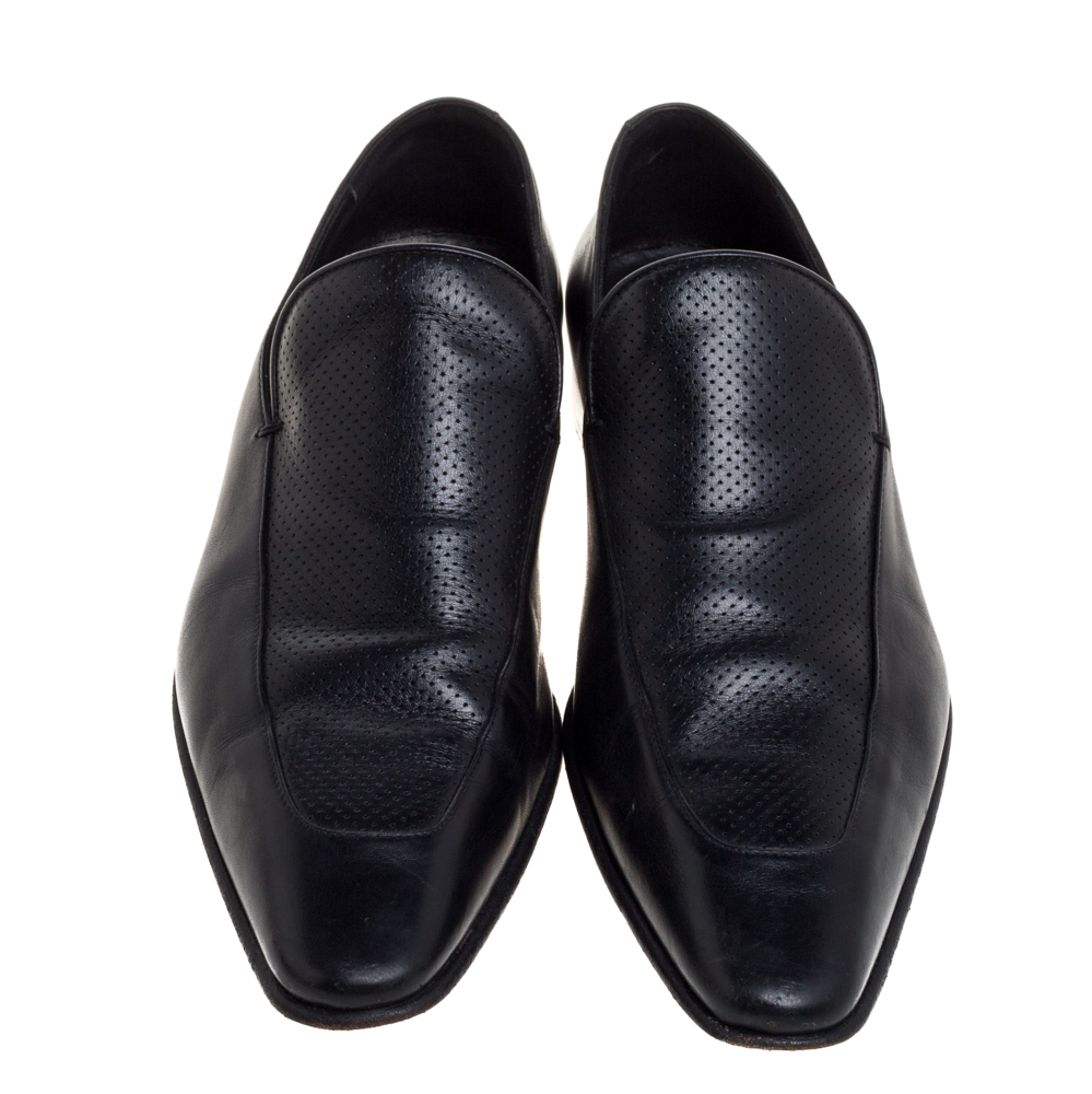 Gucci Black Leather Slip On Loafers Size 43