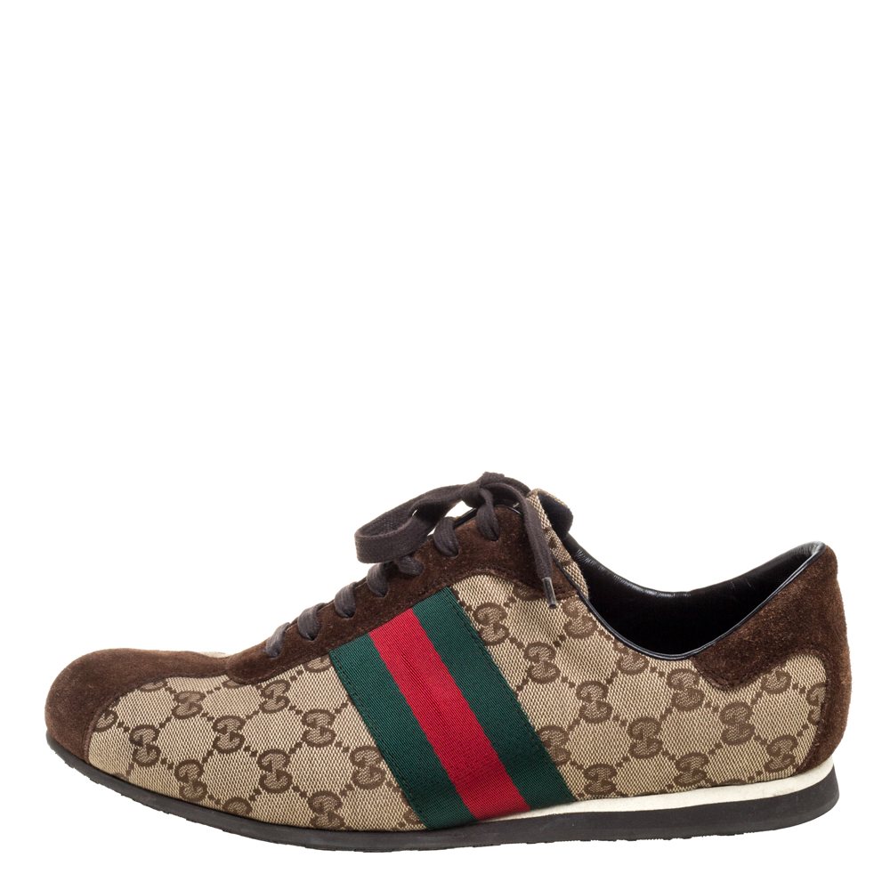 Gucci Beige/Brown GG Canvas And Suede Leather Web Detail Low Top Sneakers Size
Gucci Beige/Brown GG Canvas And Suede Leather Web Detail Low Top Sneakers Size