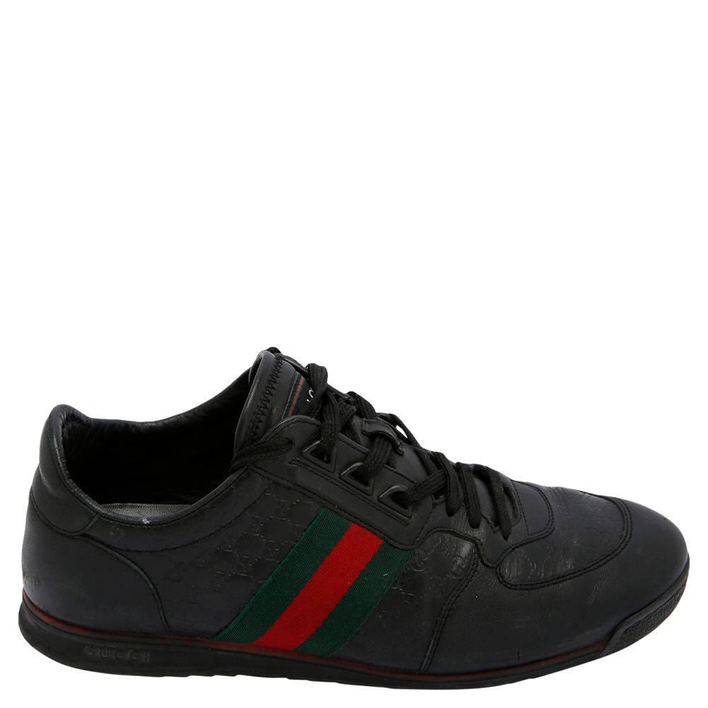 Gucci Black Leather GG Web Sneakers Size UK 7 / EU 40