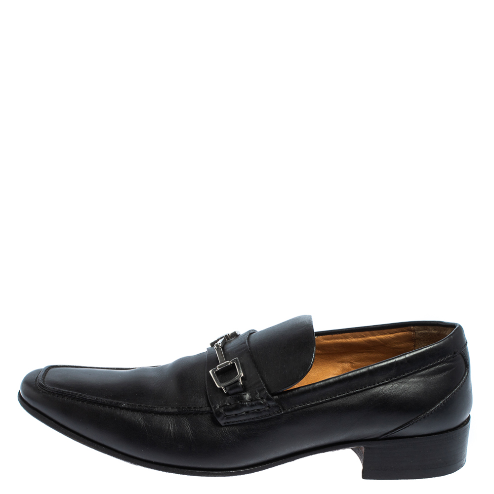 Gucci Black Leather Horsebit Slip On Loafers Size 43.5