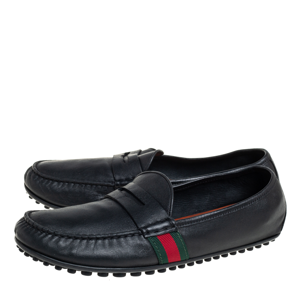 Gucci Black Leather Slip On Loafers Size 42.5