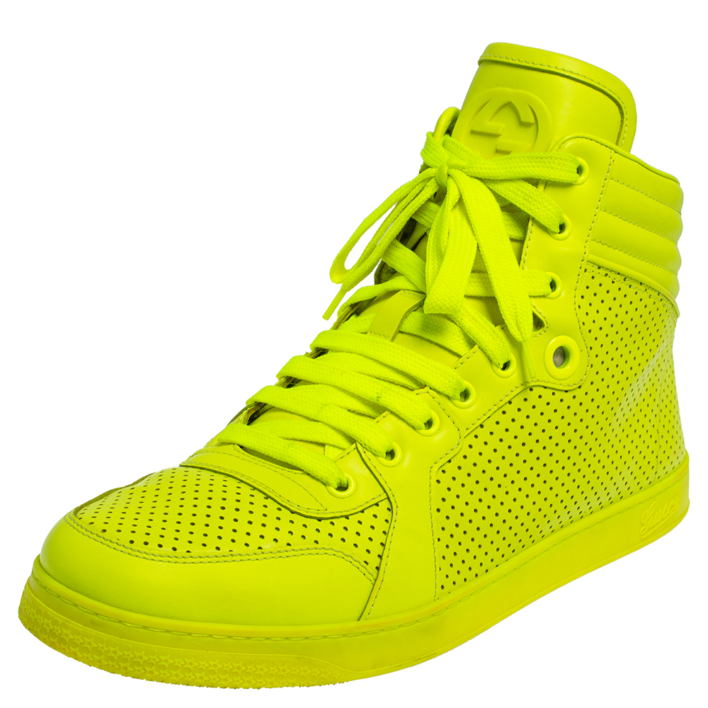 Gucci Neon Green Leather High-Top Sneakers Size 42
