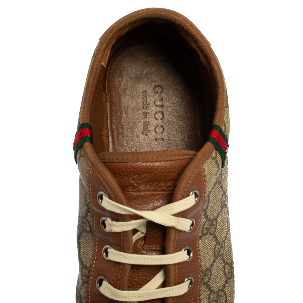 Gucci Brown Suede And GG Canvas Low Top Sneakers Size 45