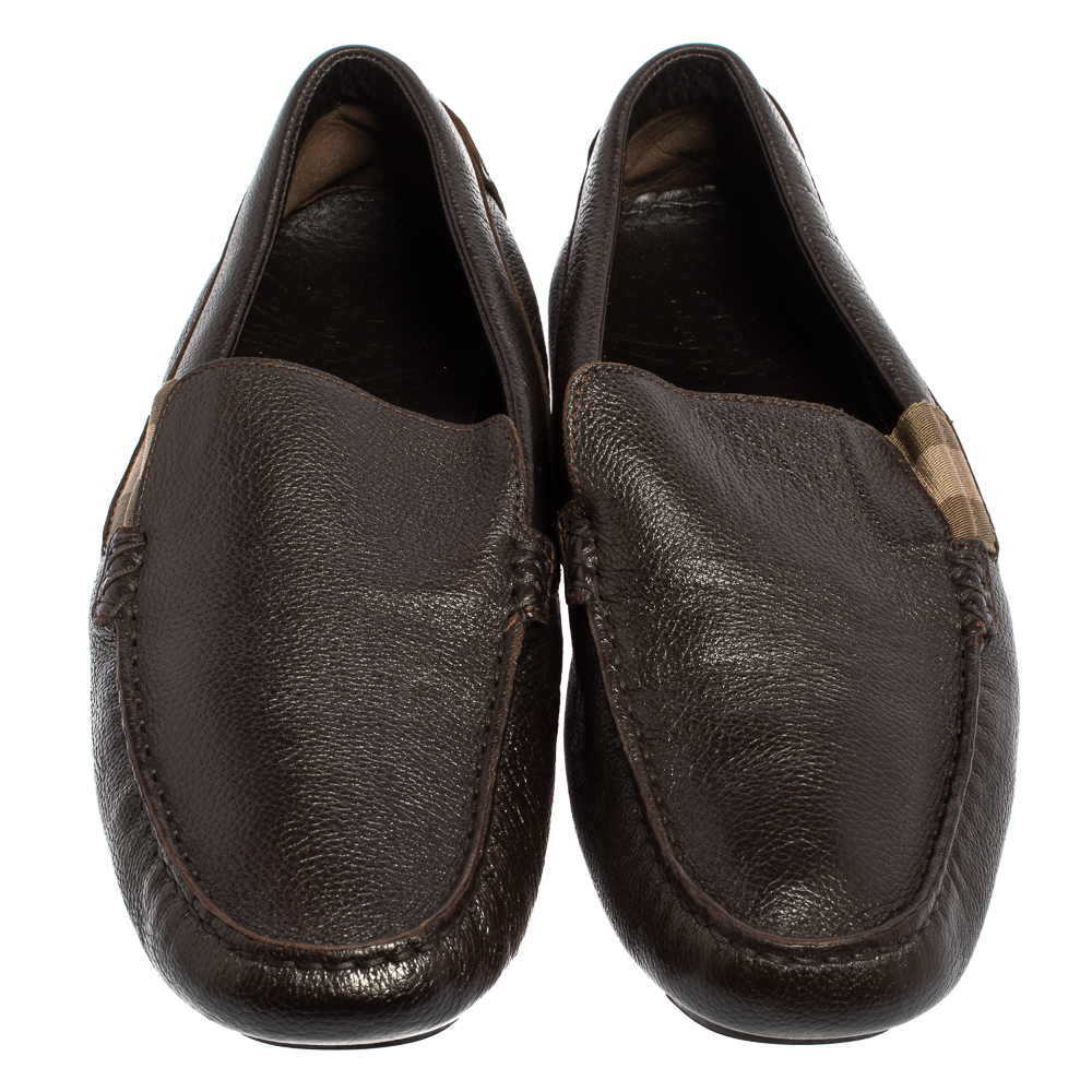Gucci Dark Brown Leather Slip On Loafers Size 43.5