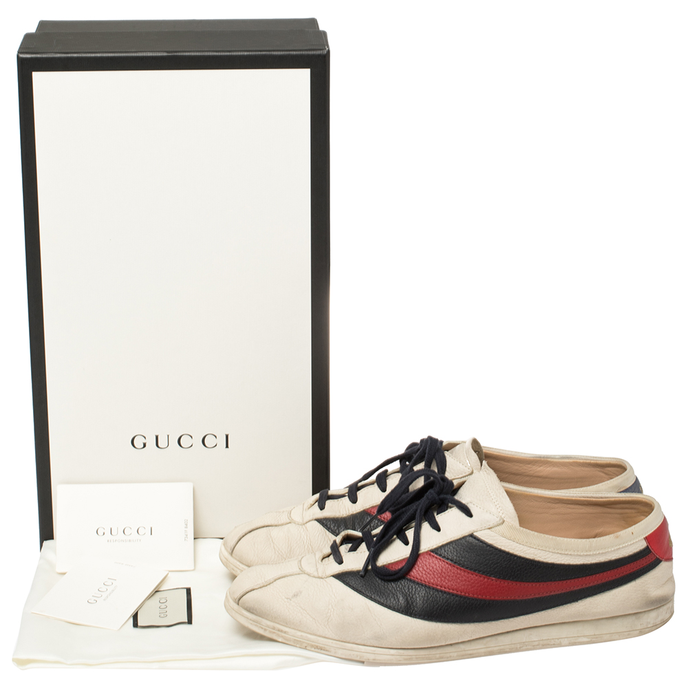 Gucci White/Blue Leather Falacer Sneakers Size 44