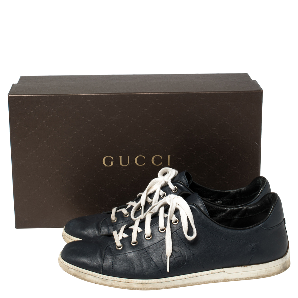 Gucci Blue Leather Lace Up Sneakers Size 44