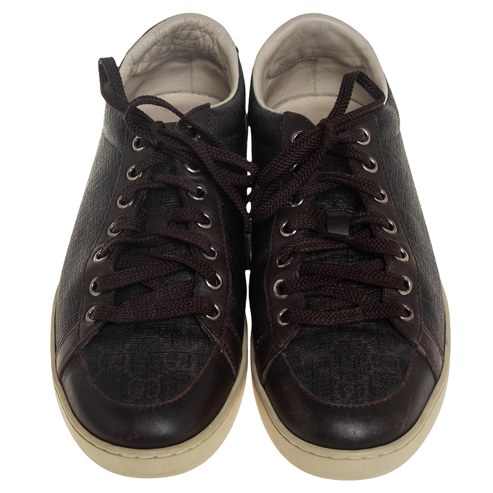 Gucci Brown Guccissima Coated Canvas And Leather Low Top Sneakers Size 39