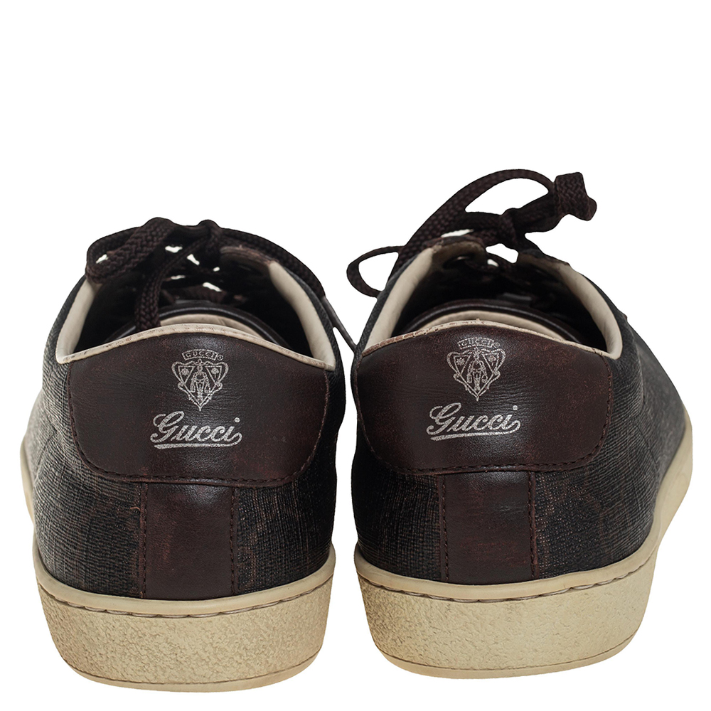 Gucci Brown Guccissima Coated Canvas And Leather Low Top Sneakers Size 39