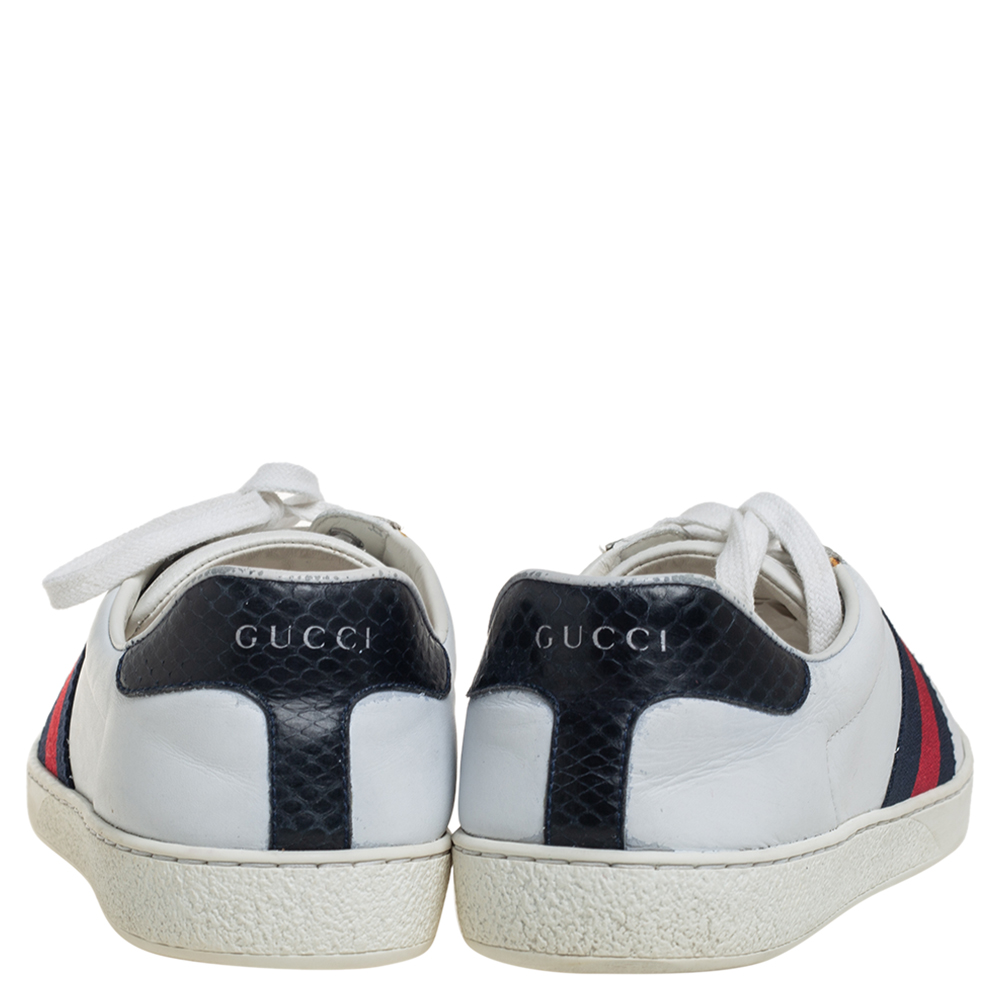 Gucci White Leather  And Python Embossed Leather Ace Low Top Sneakers Size 40