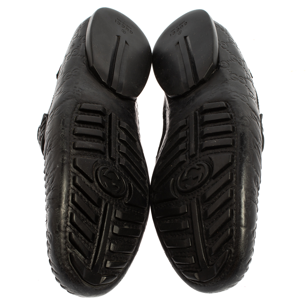 Gucci Black Guccissima Leather Loafers Size 41.5