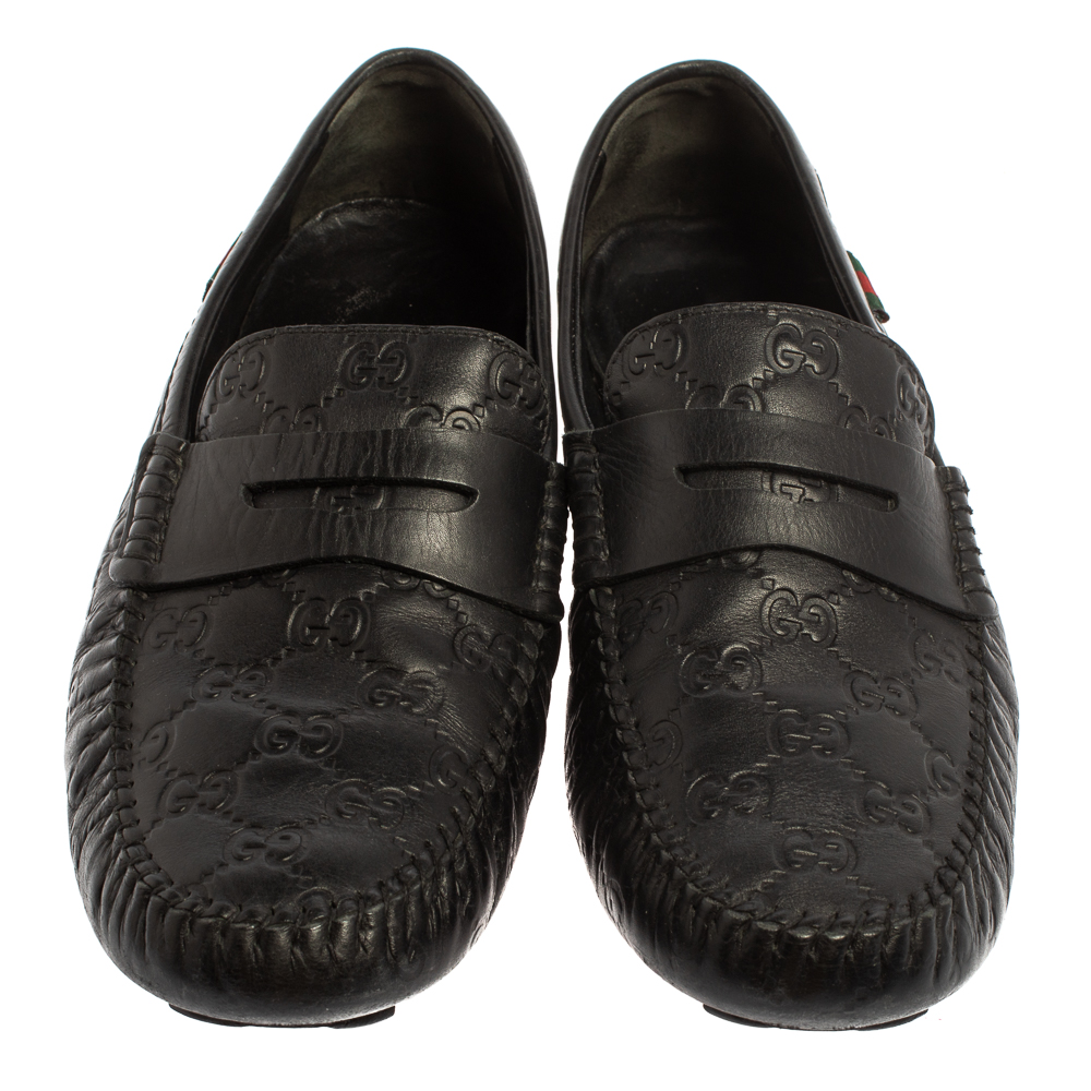 Gucci Black Guccissima Leather Loafers Size 41.5