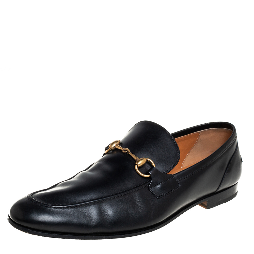 Gucci Black Leather Horsebit Slip On Loafers Size 46